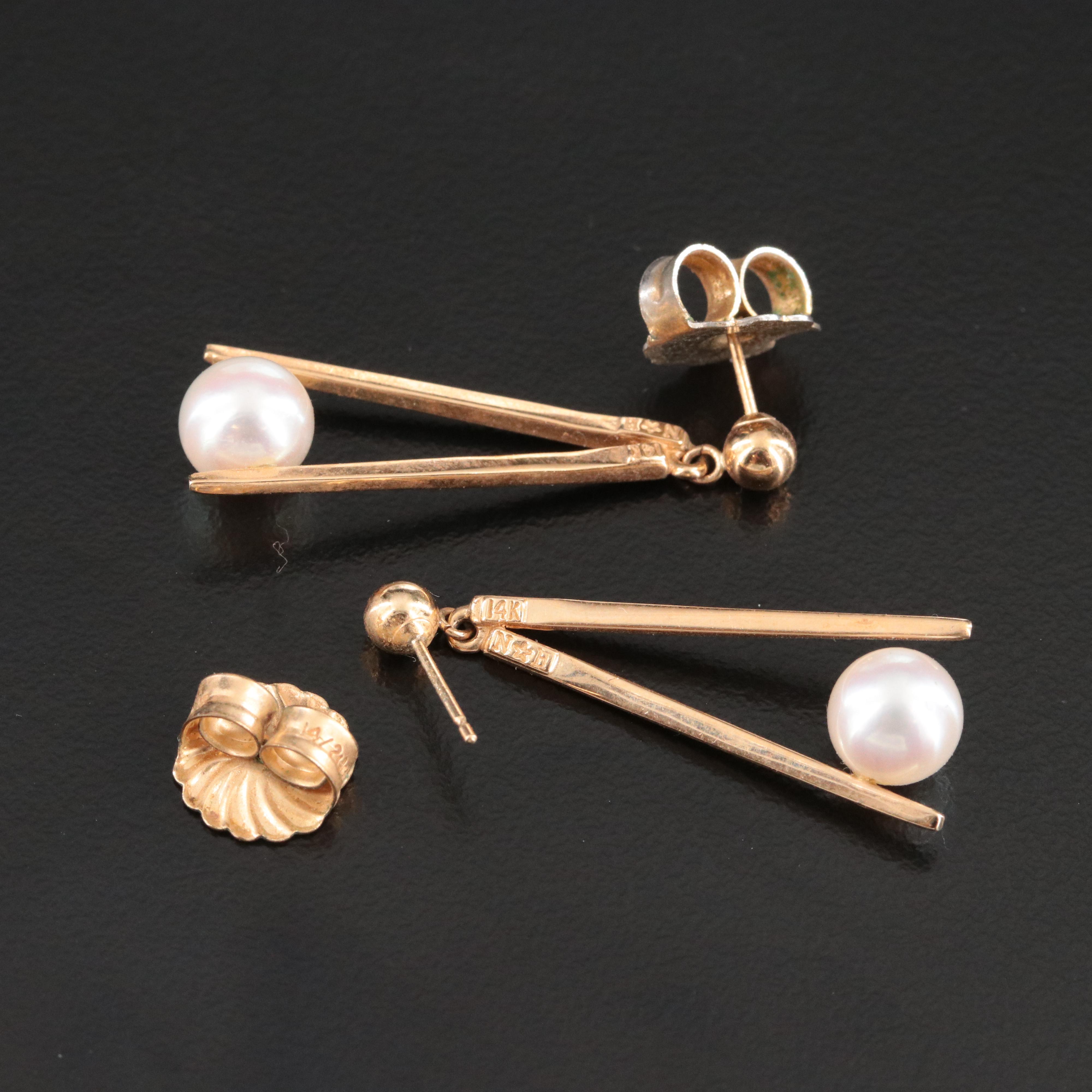 14K Pearl Drop Earrings