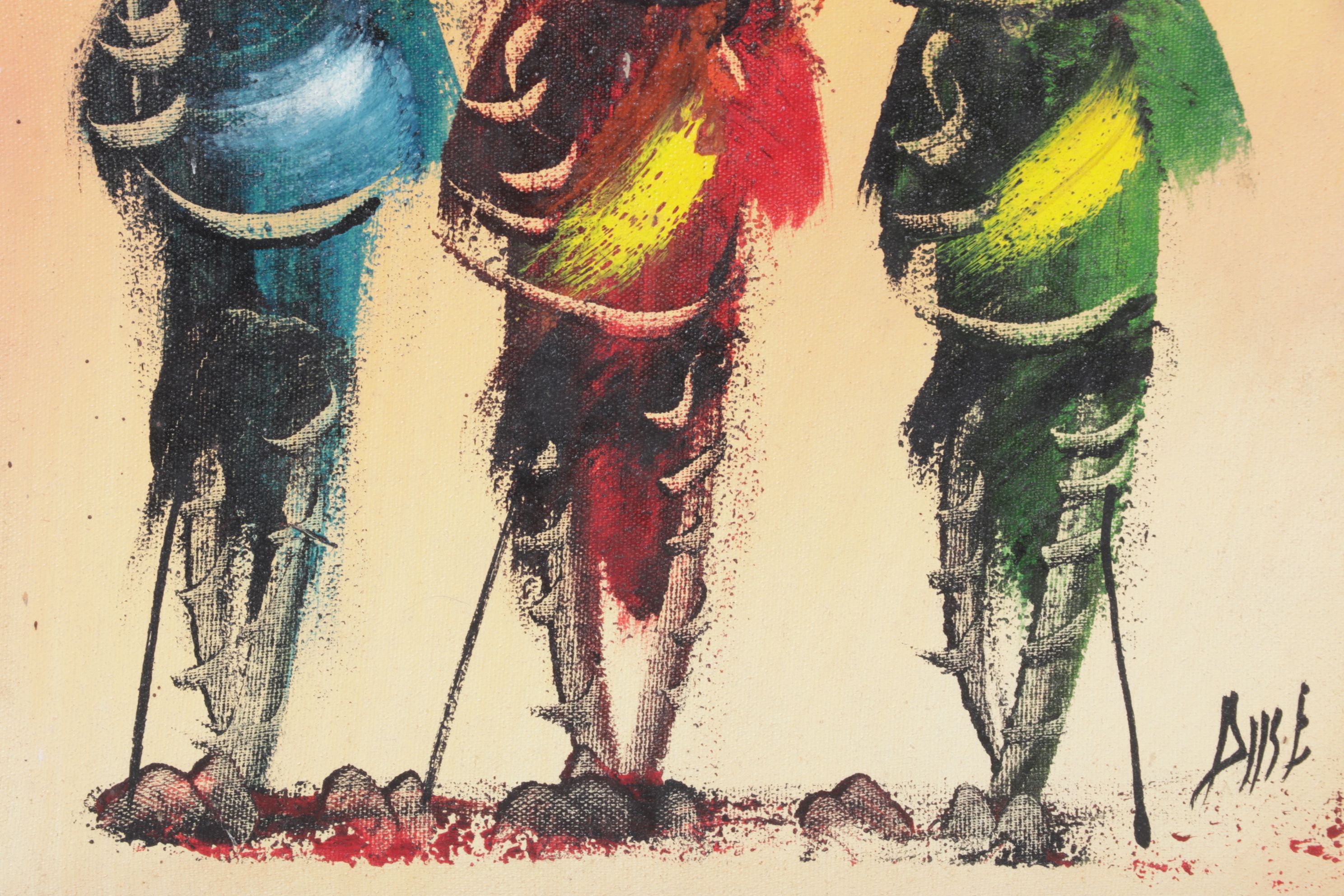 African Silhouette Acrylic Painting of Masaai Women, Early 21st Century