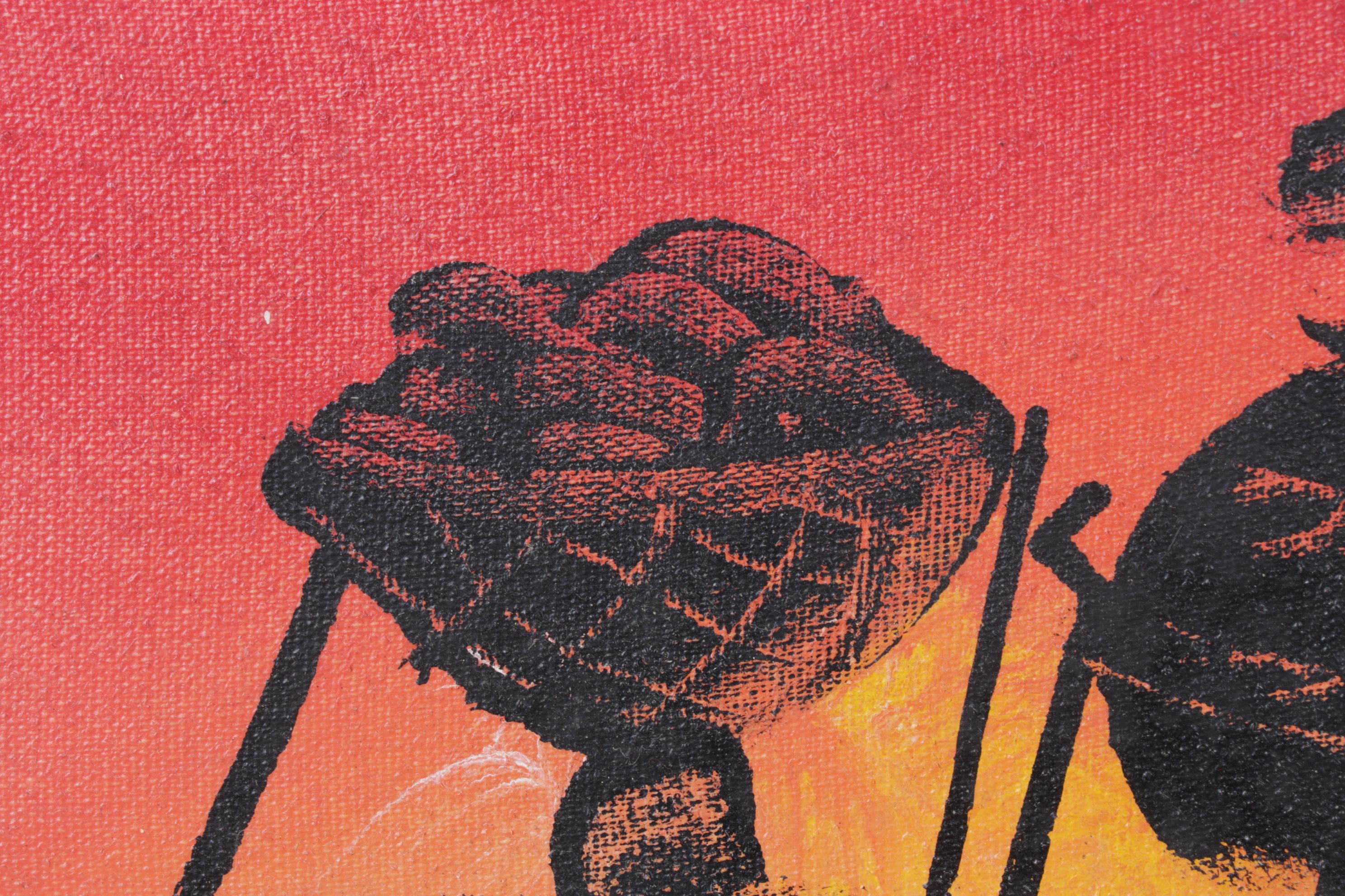 African Silhouette Acrylic Painting of Masaai Women, Early 21st Century