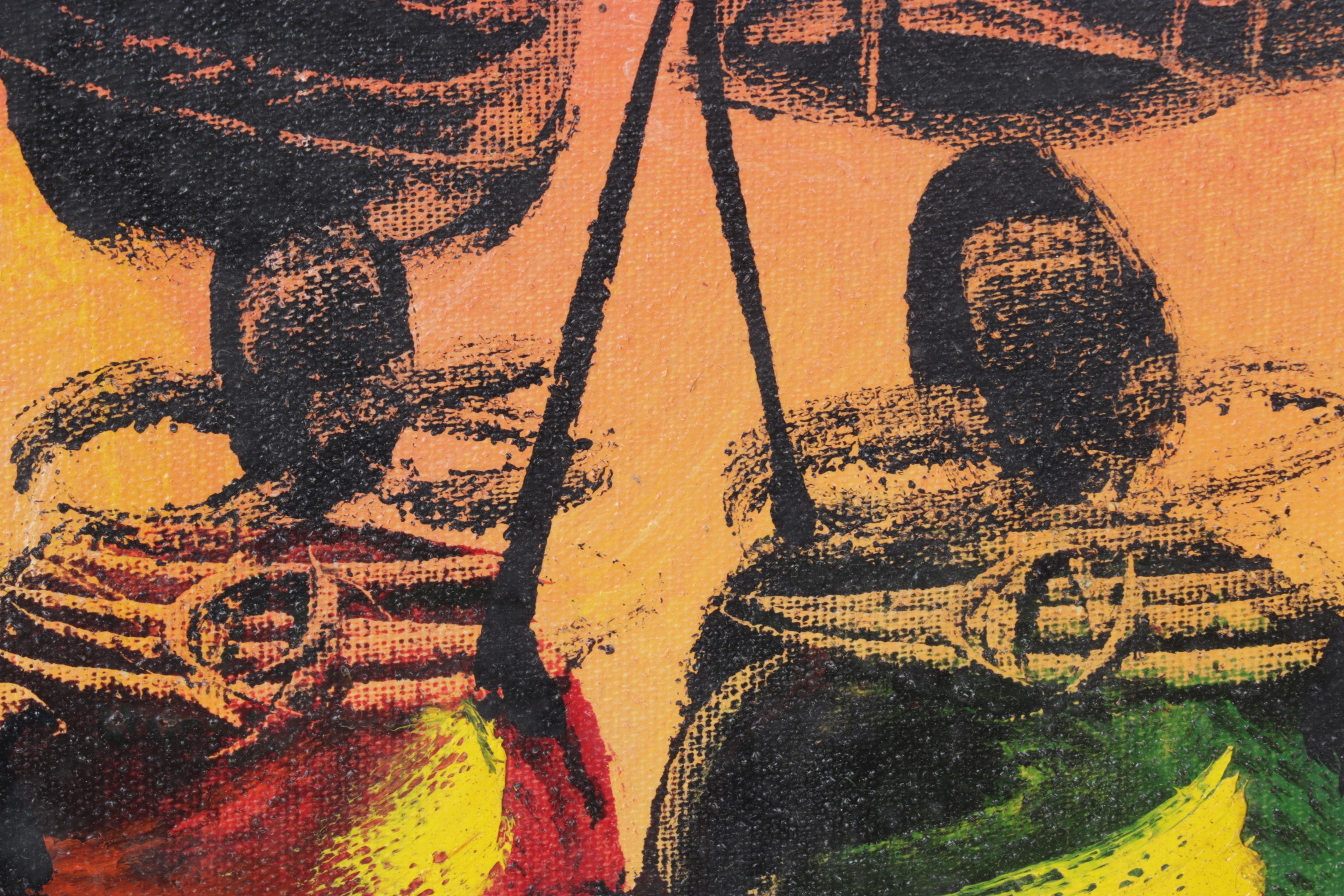 African Silhouette Acrylic Painting of Masaai Women, Early 21st Century