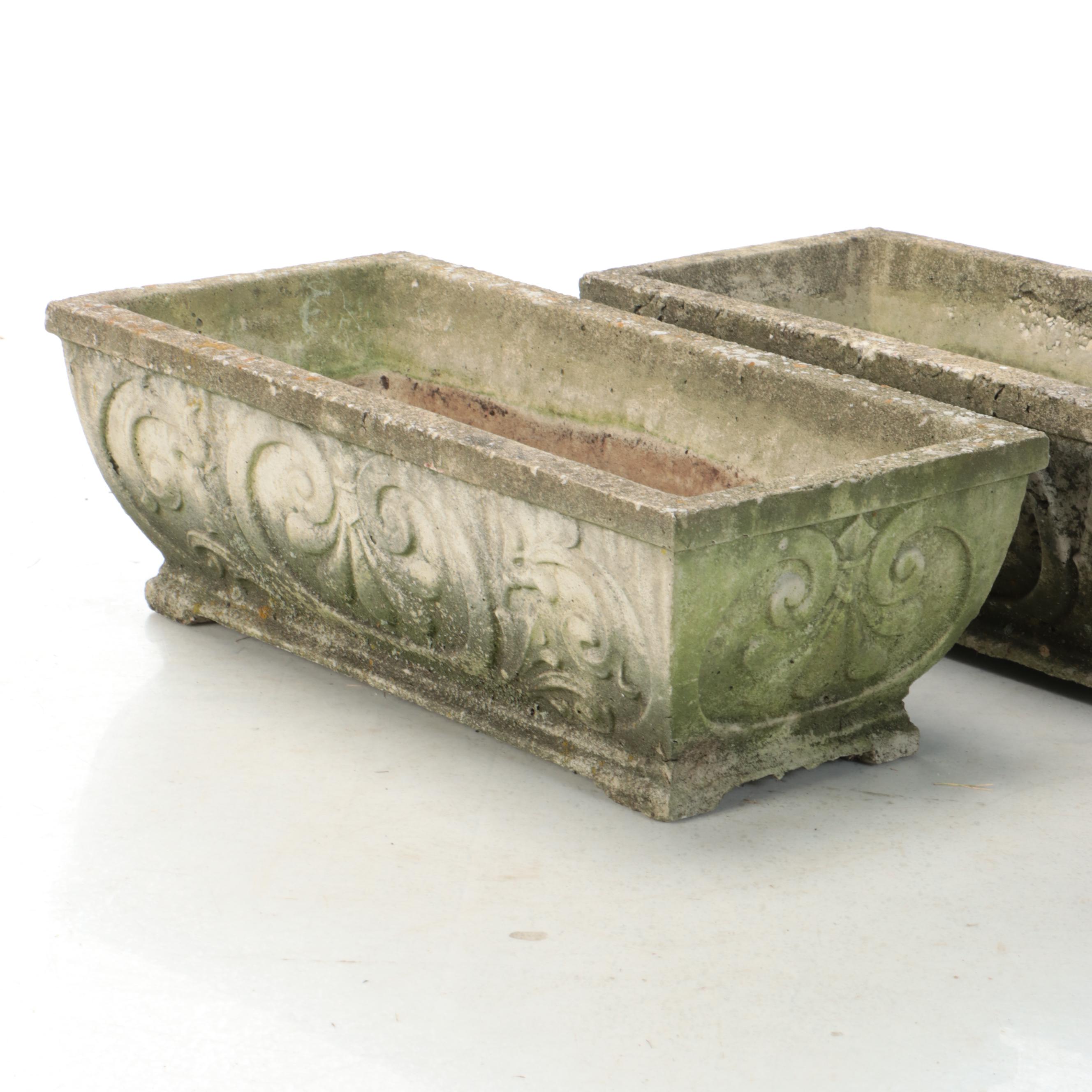 Louis XVI Style Fleur-de-lis Concrete Rectangular Planters