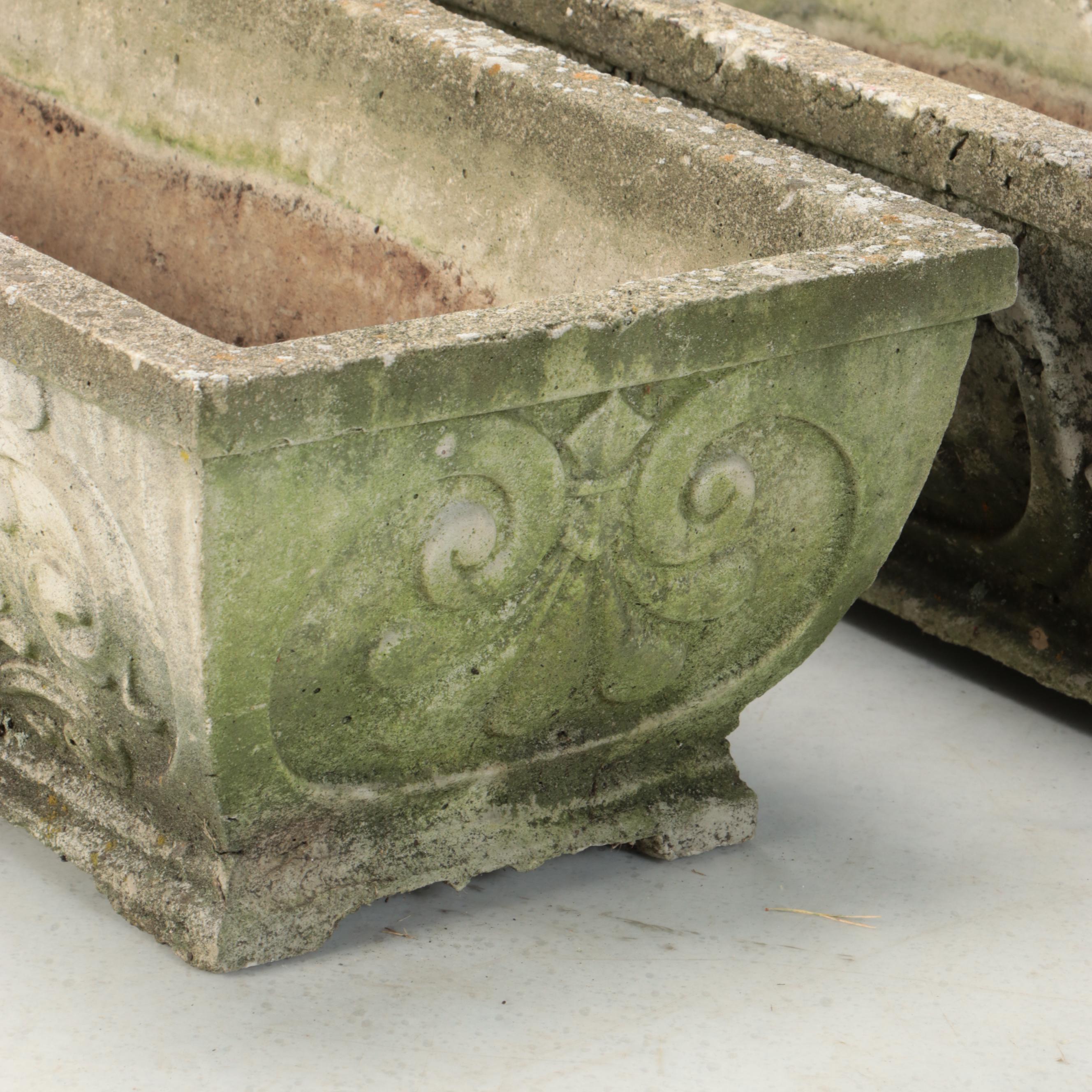 Louis XVI Style Fleur-de-lis Concrete Rectangular Planters