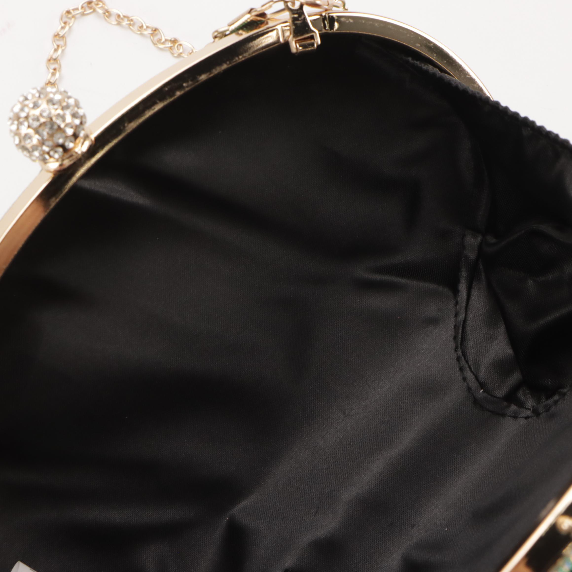 Peacock Motif Crystal Embellished Blue and Green Evening Bags