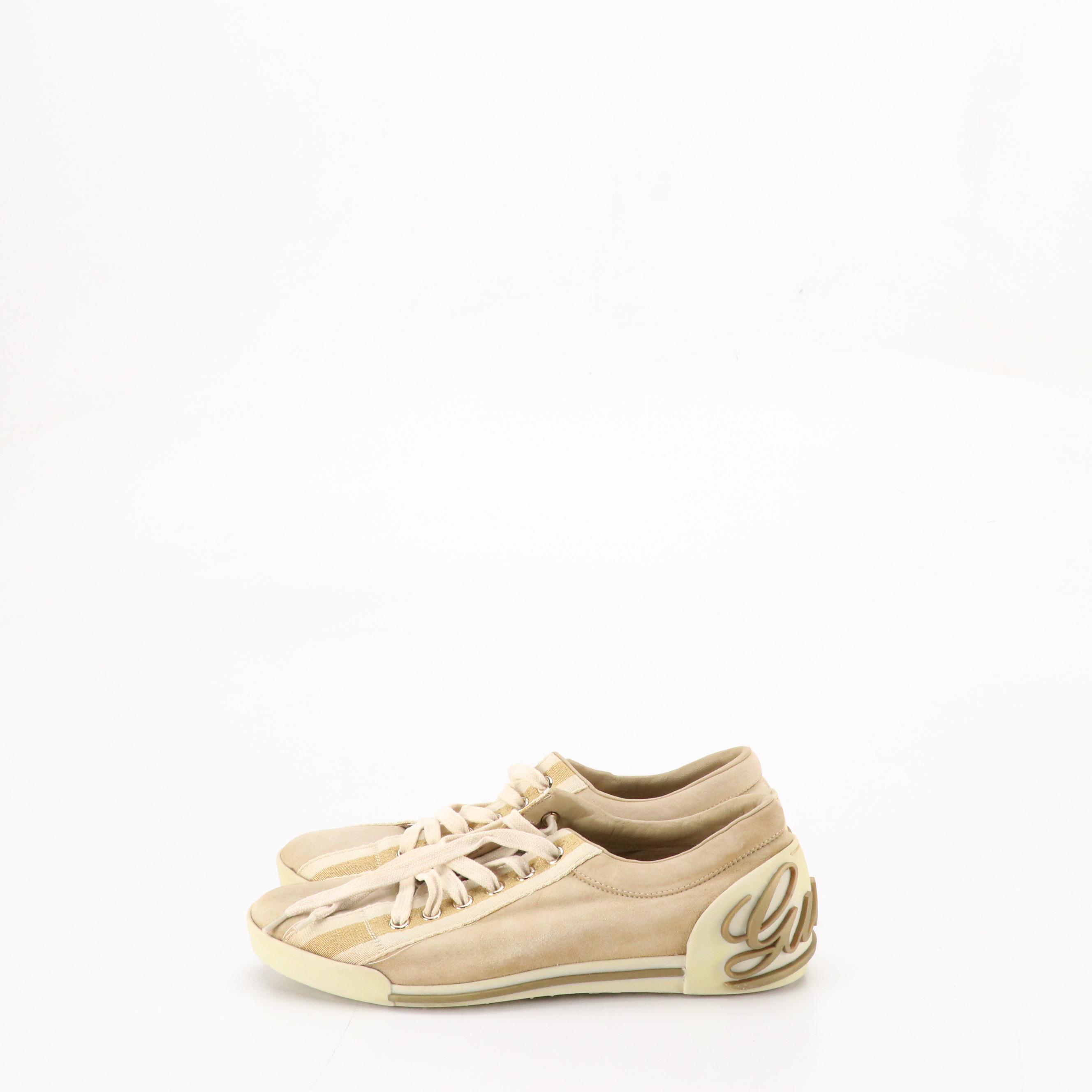 Gucci Boulevard Script Logo Suede and Web Stripe Lace-Up Sneakers