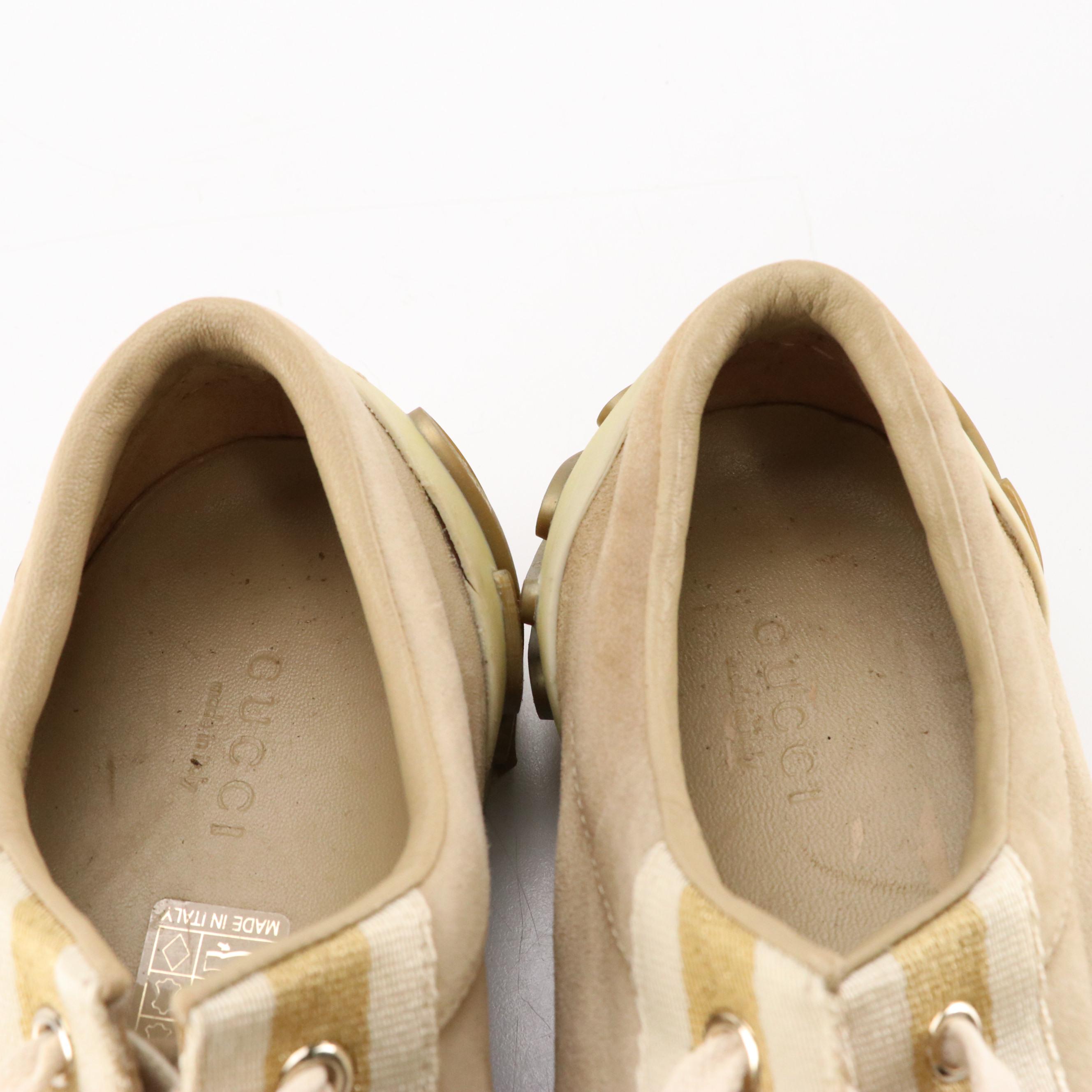 Gucci Boulevard Script Logo Suede and Web Stripe Lace-Up Sneakers