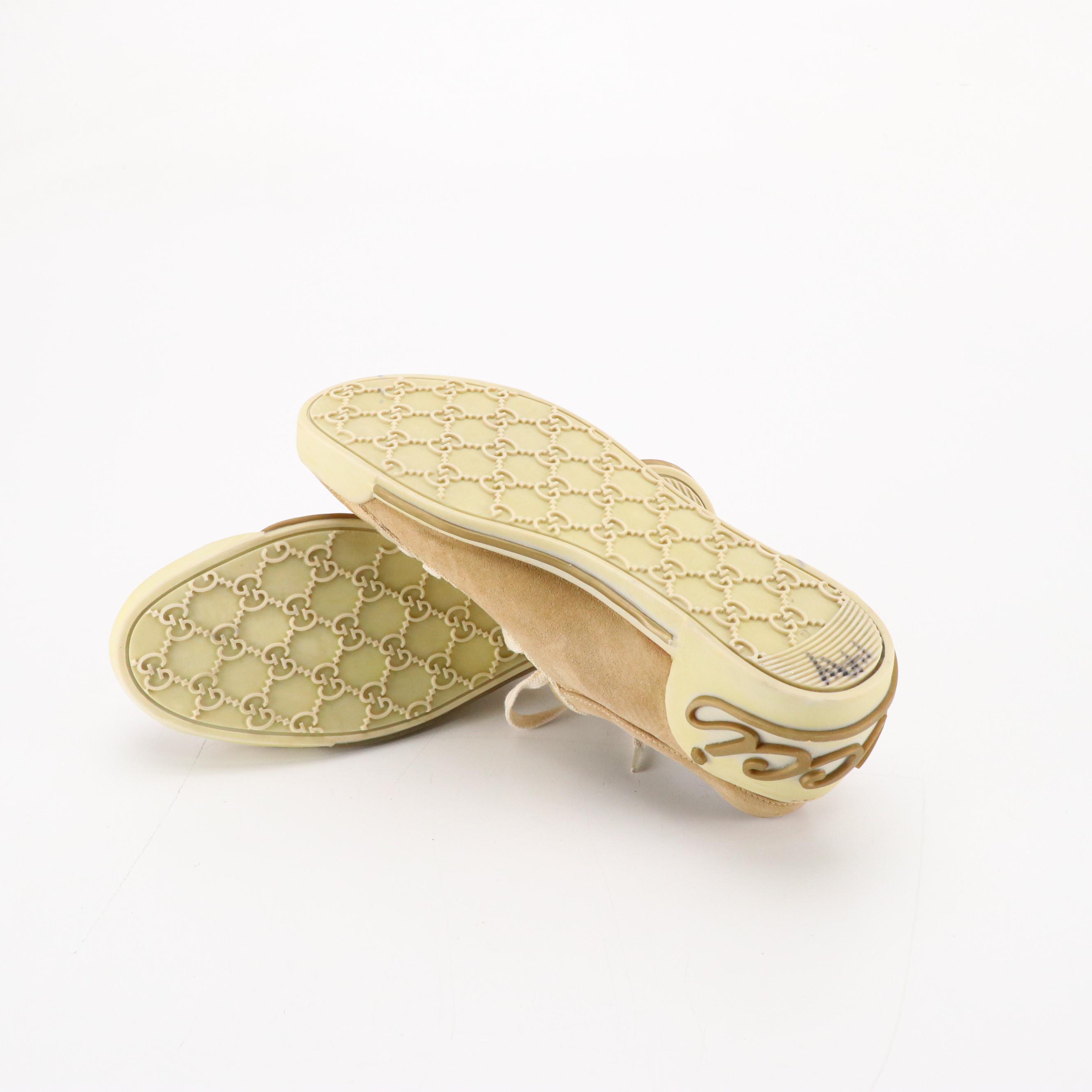 Gucci Boulevard Script Logo Suede and Web Stripe Lace-Up Sneakers