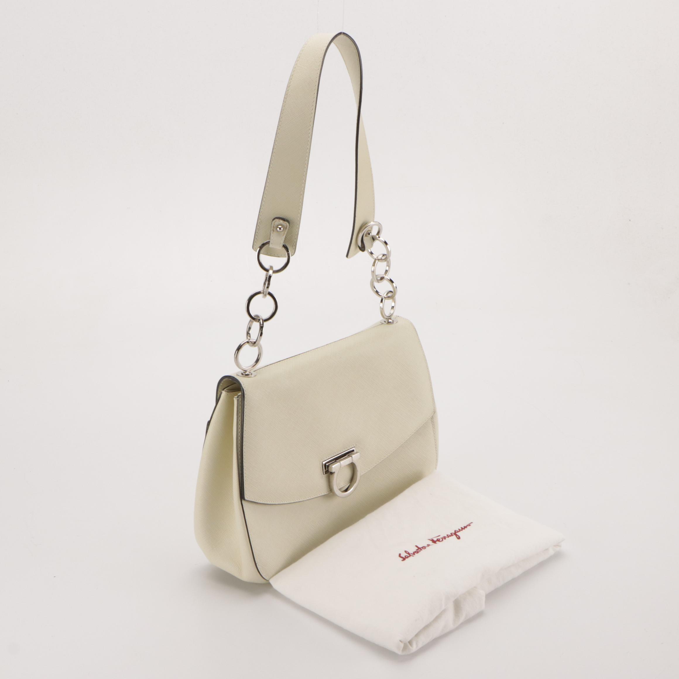 Salvatore Ferragamo Saffiano Leather Front-Flap Shoulder Bag with Gancini Clasp