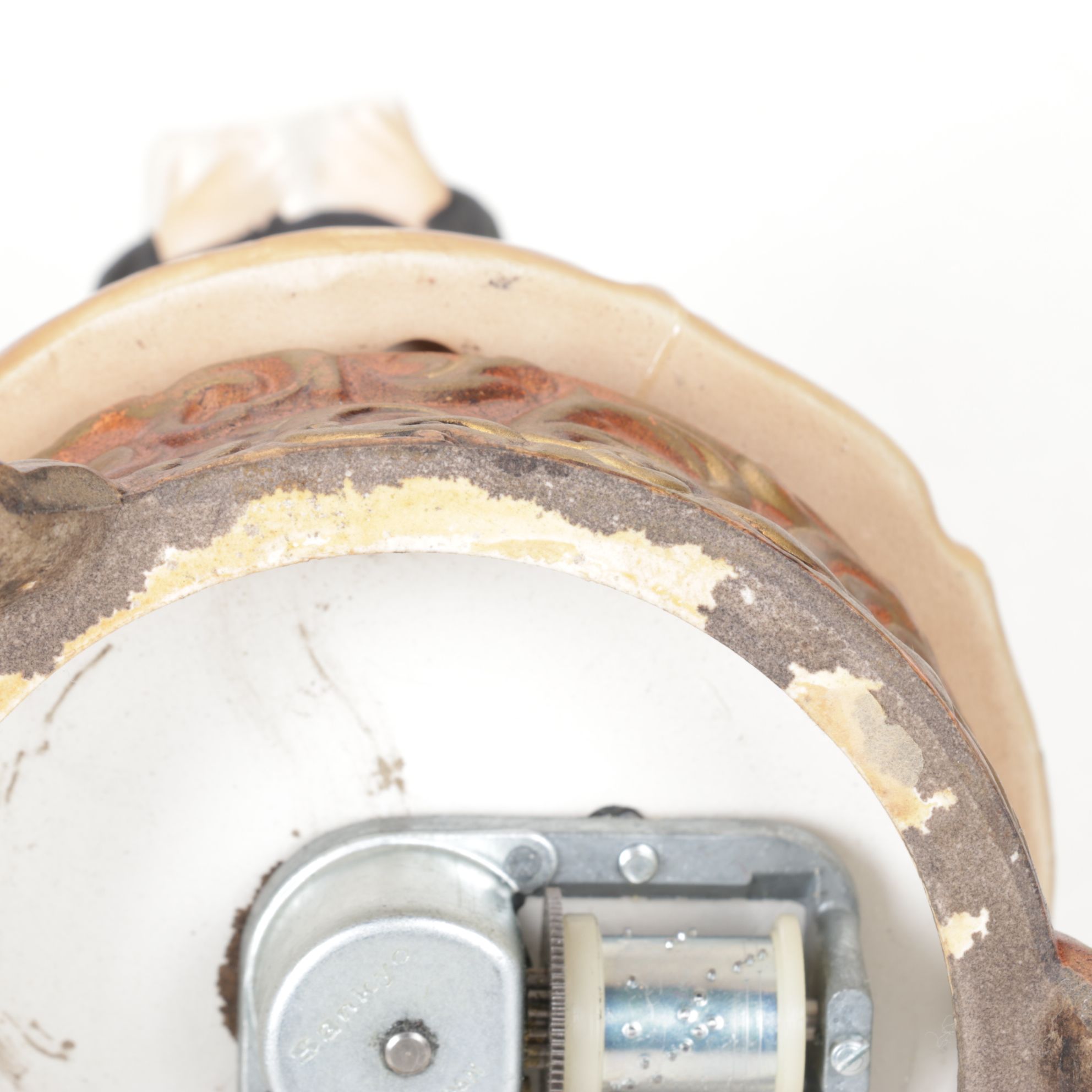 Ceramic Singing Nuns Music Box with Carved Wood Pelican and Two Brass Deer