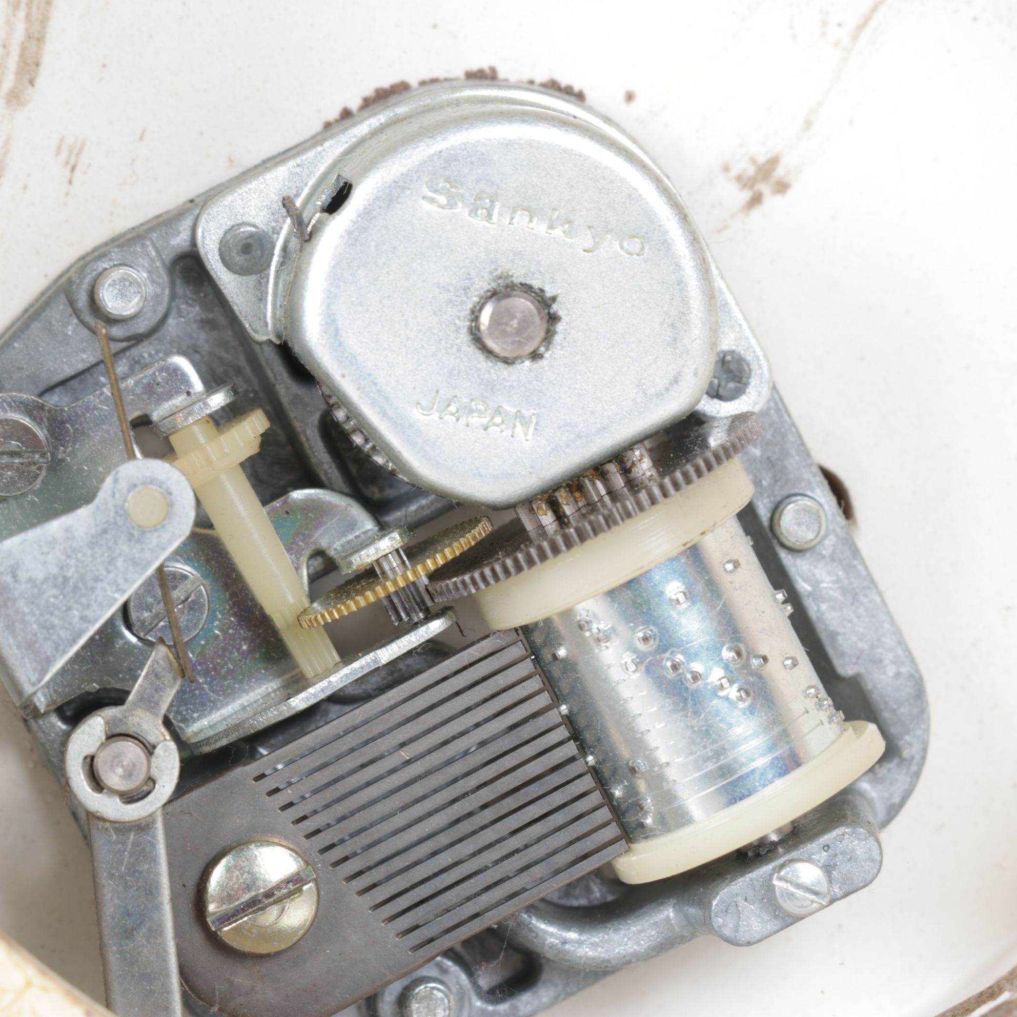 Ceramic Singing Nuns Music Box with Carved Wood Pelican and Two Brass Deer