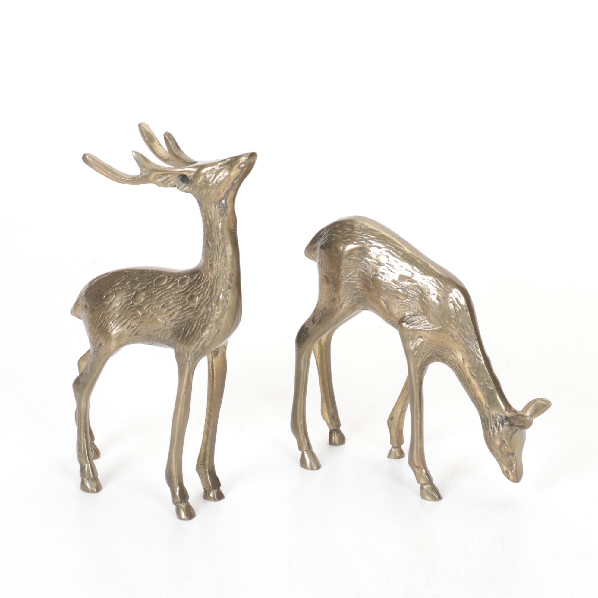 Ceramic Singing Nuns Music Box with Carved Wood Pelican and Two Brass Deer