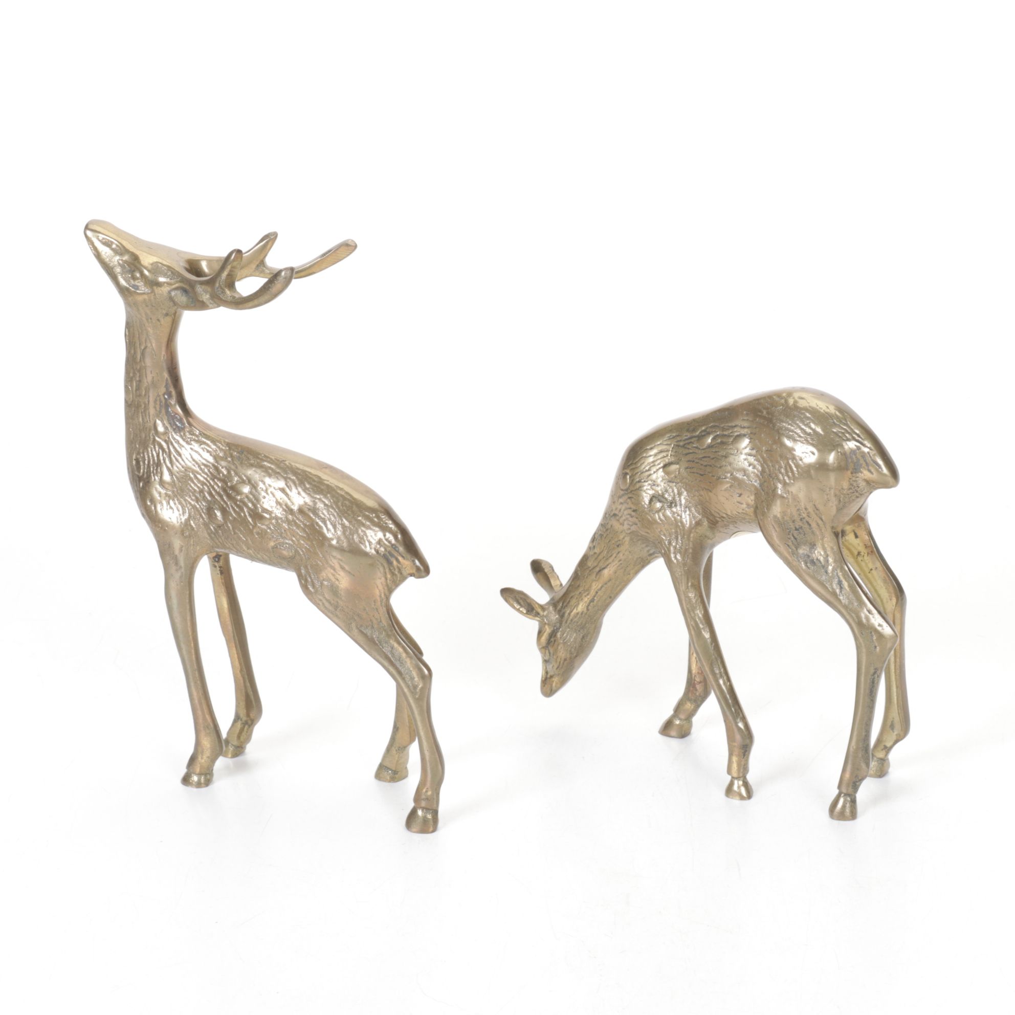 Ceramic Singing Nuns Music Box with Carved Wood Pelican and Two Brass Deer