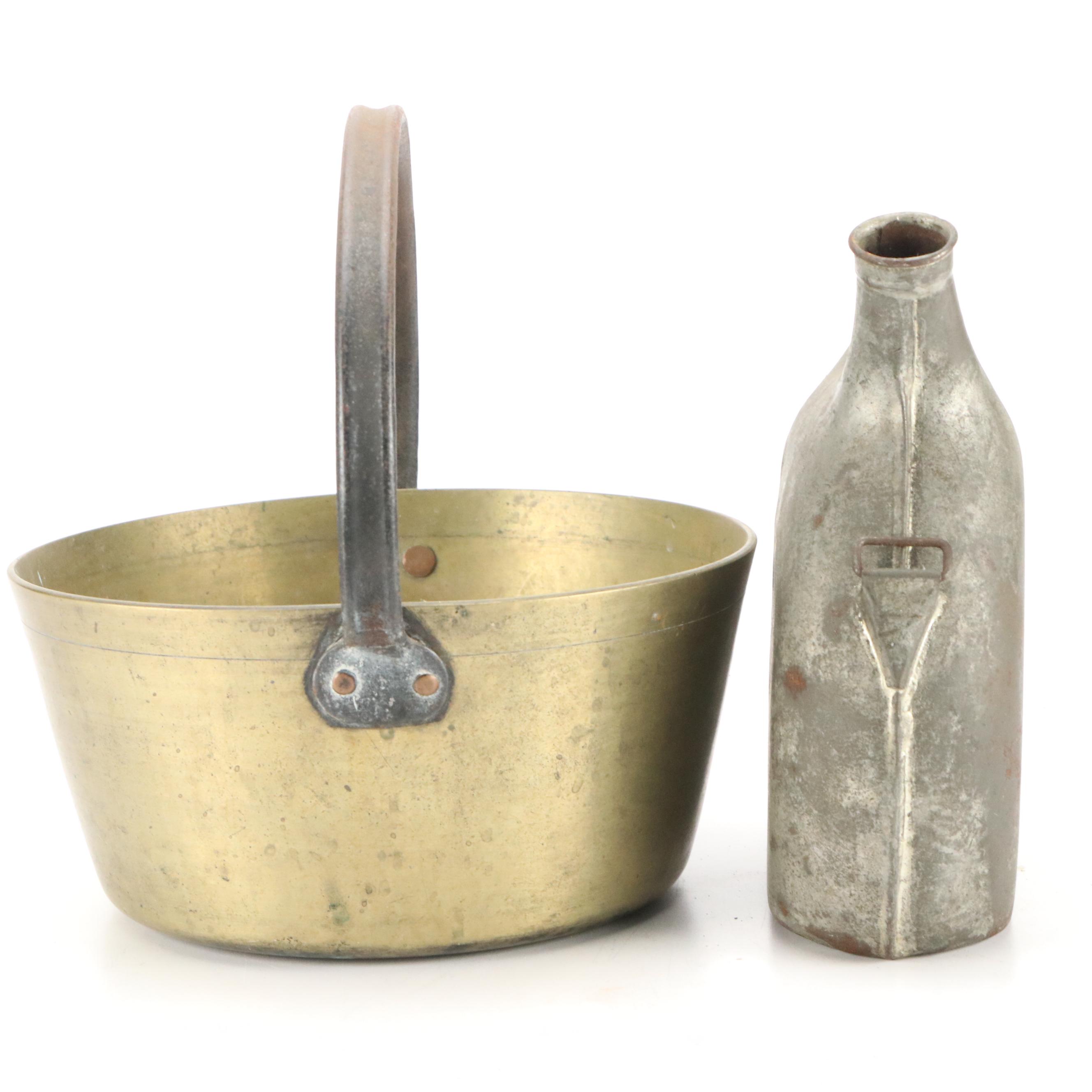 French WWI Era Metal Canteen with Native American Leather Doll and Other Décor