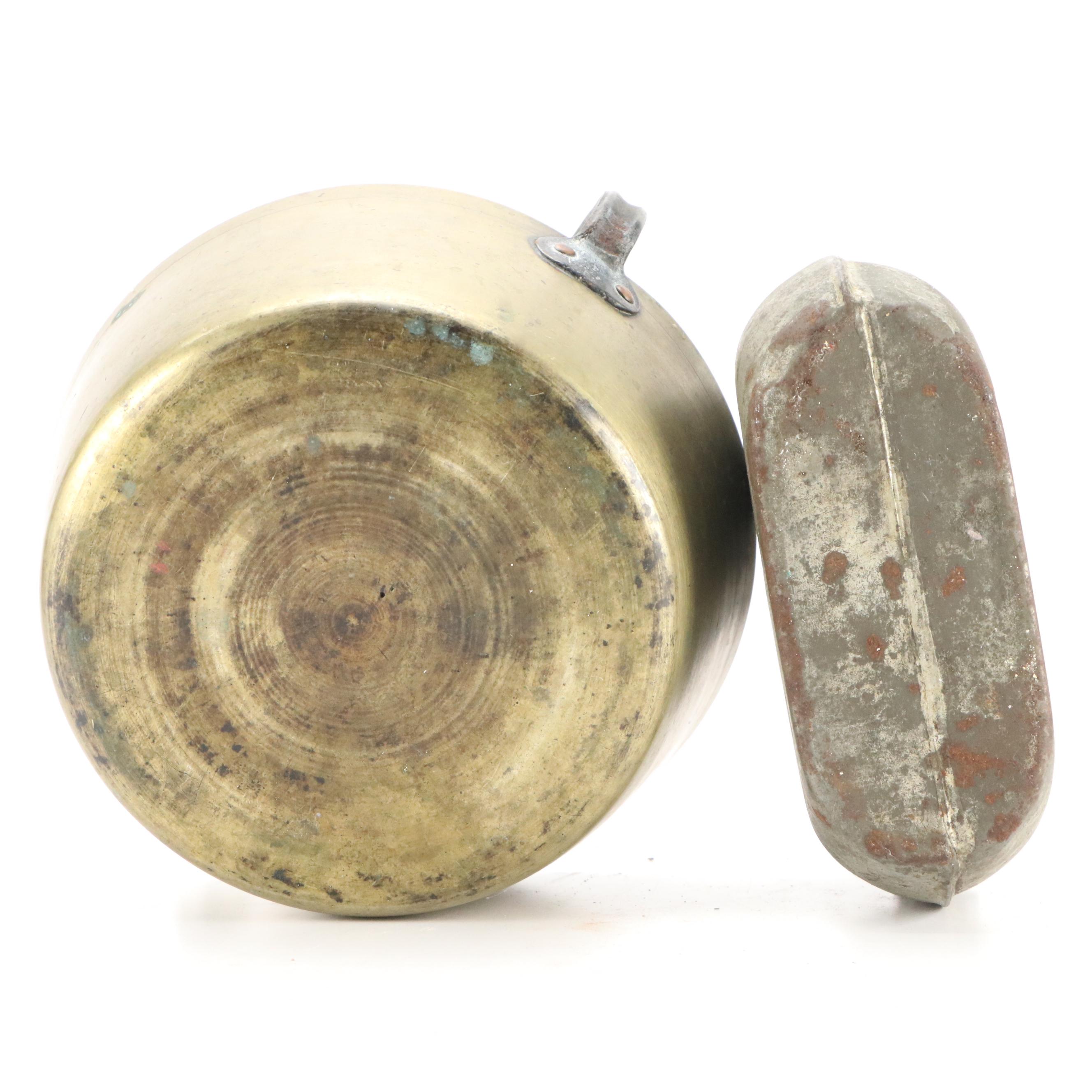 French WWI Era Metal Canteen with Native American Leather Doll and Other Décor