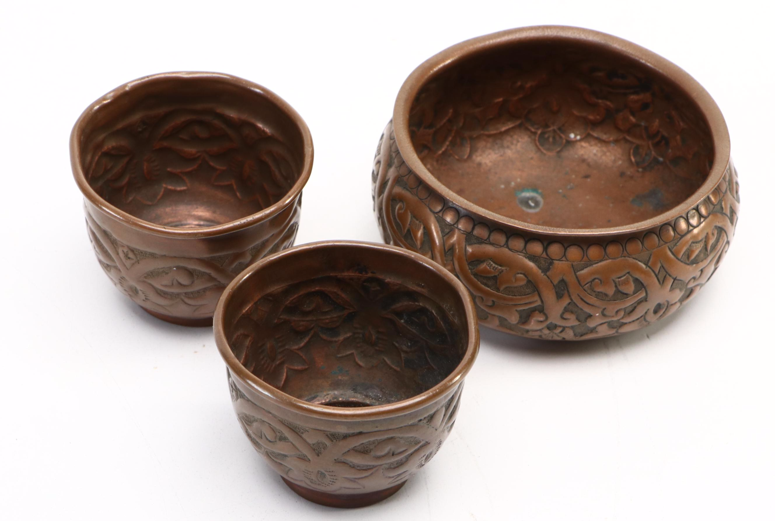 Arabic Style Repoussé Copper Coffee Set