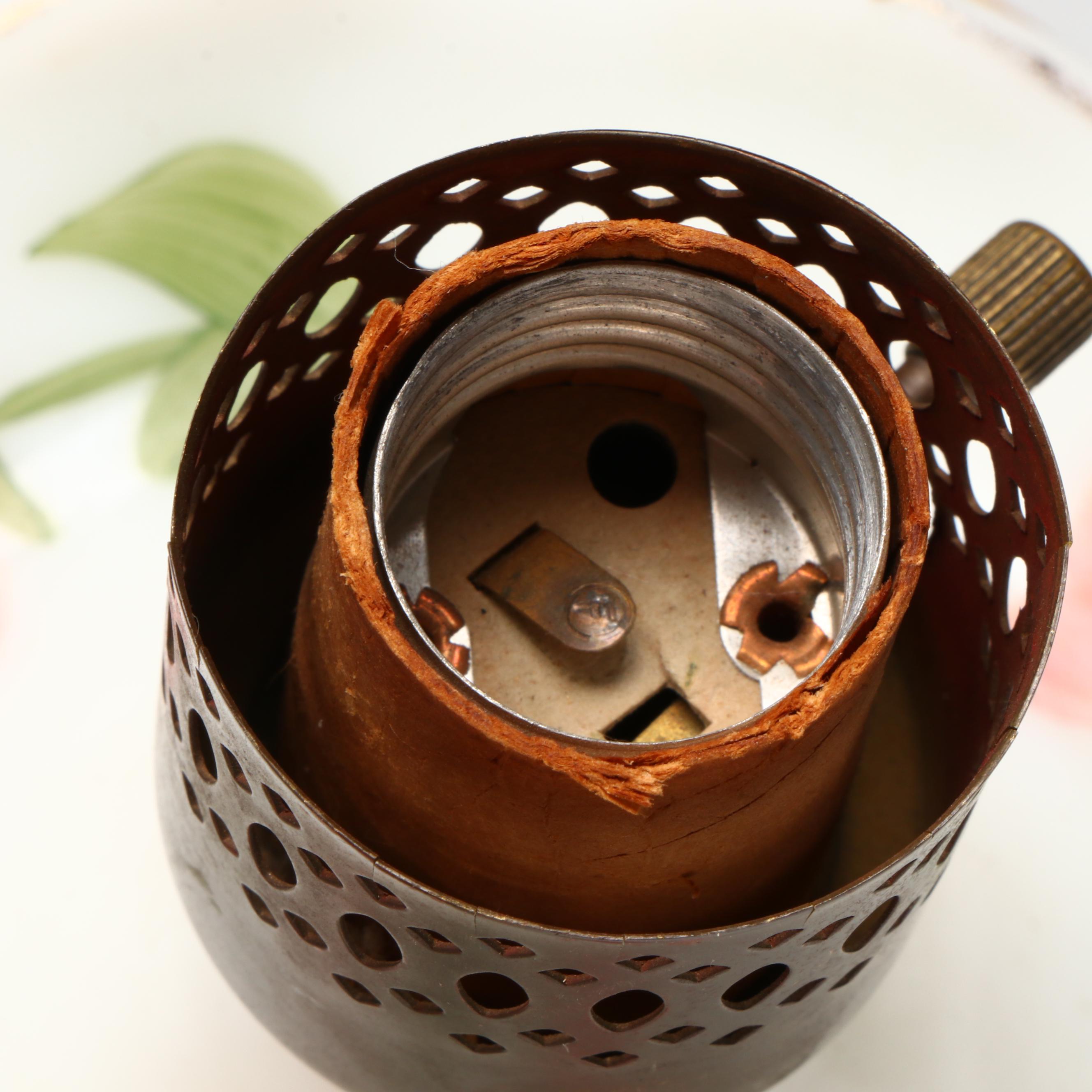 Pair of Hand-Painted Floral Milk Glass Accent Lamps
