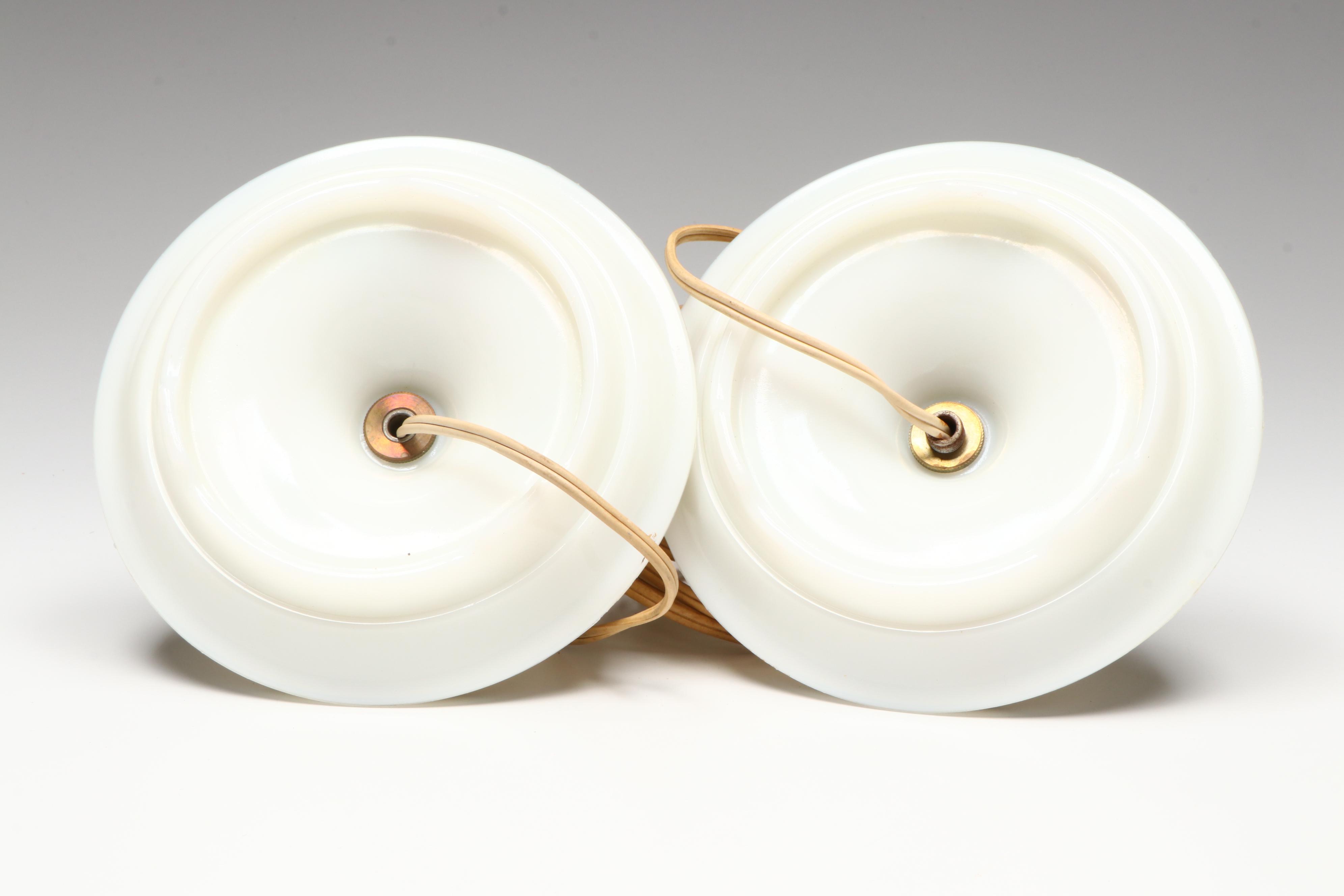 Pair of Hand-Painted Floral Milk Glass Accent Lamps