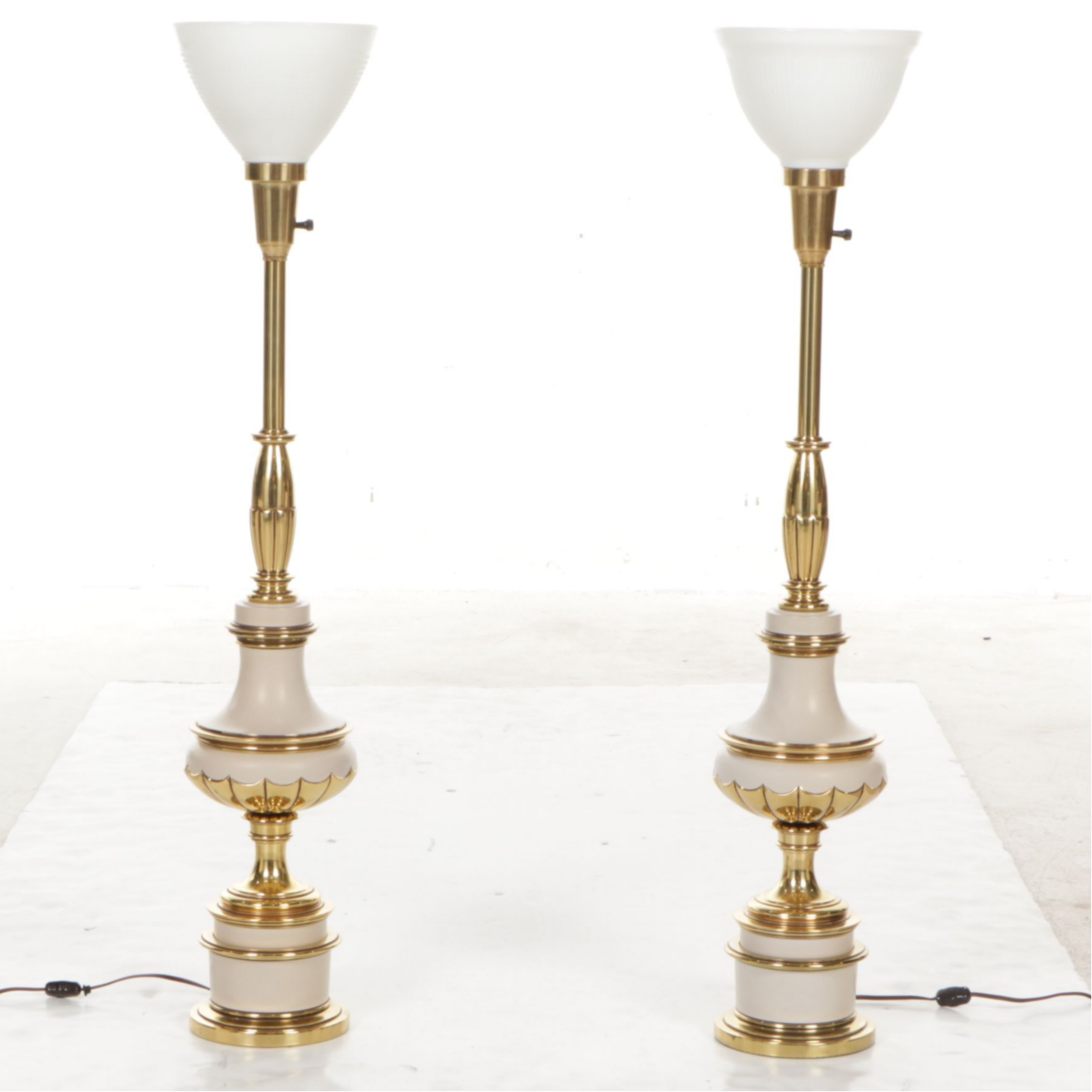 Stiffel Style Brass and Enamel Torchiere Table Lamps, Vintage