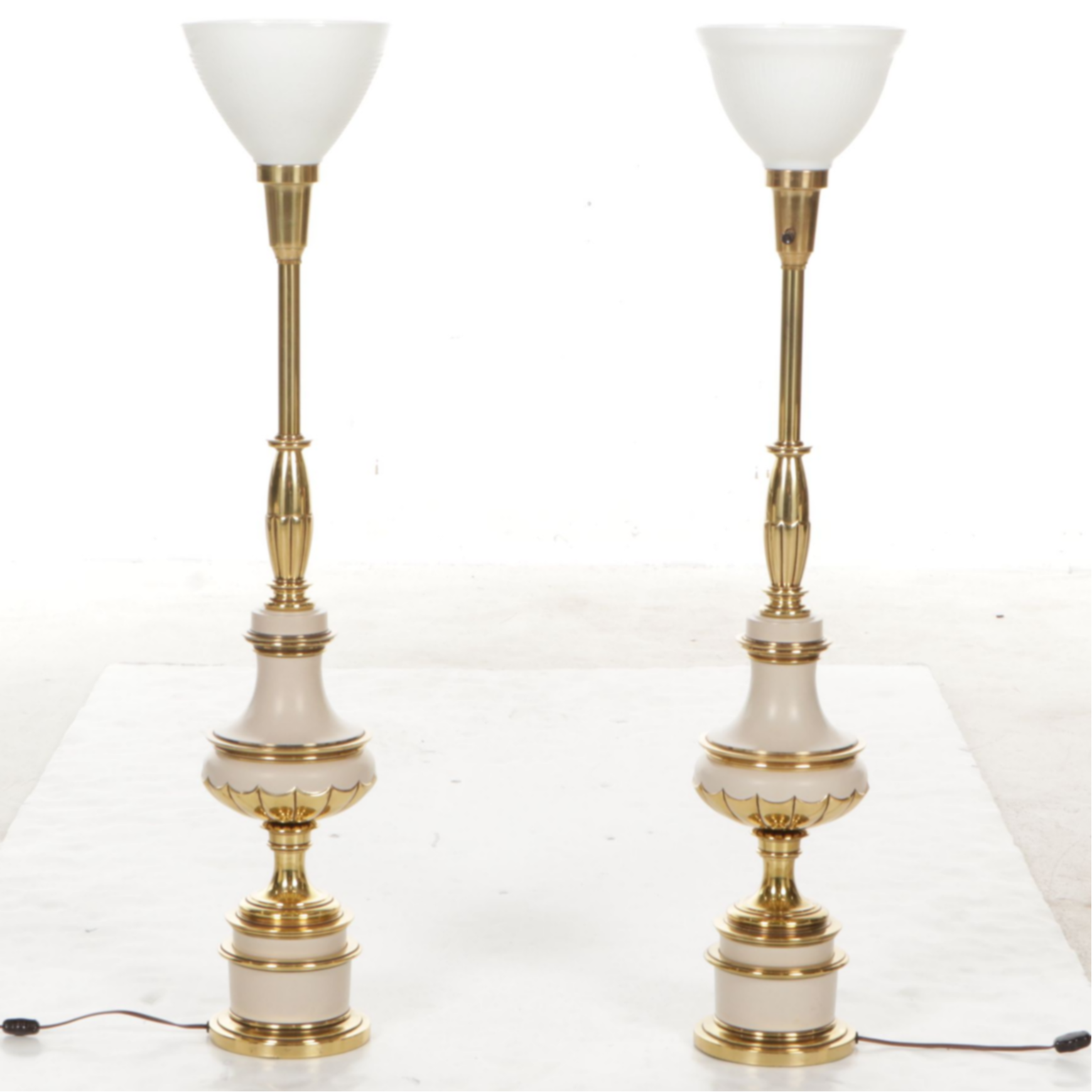 Stiffel Style Brass and Enamel Torchiere Table Lamps, Vintage