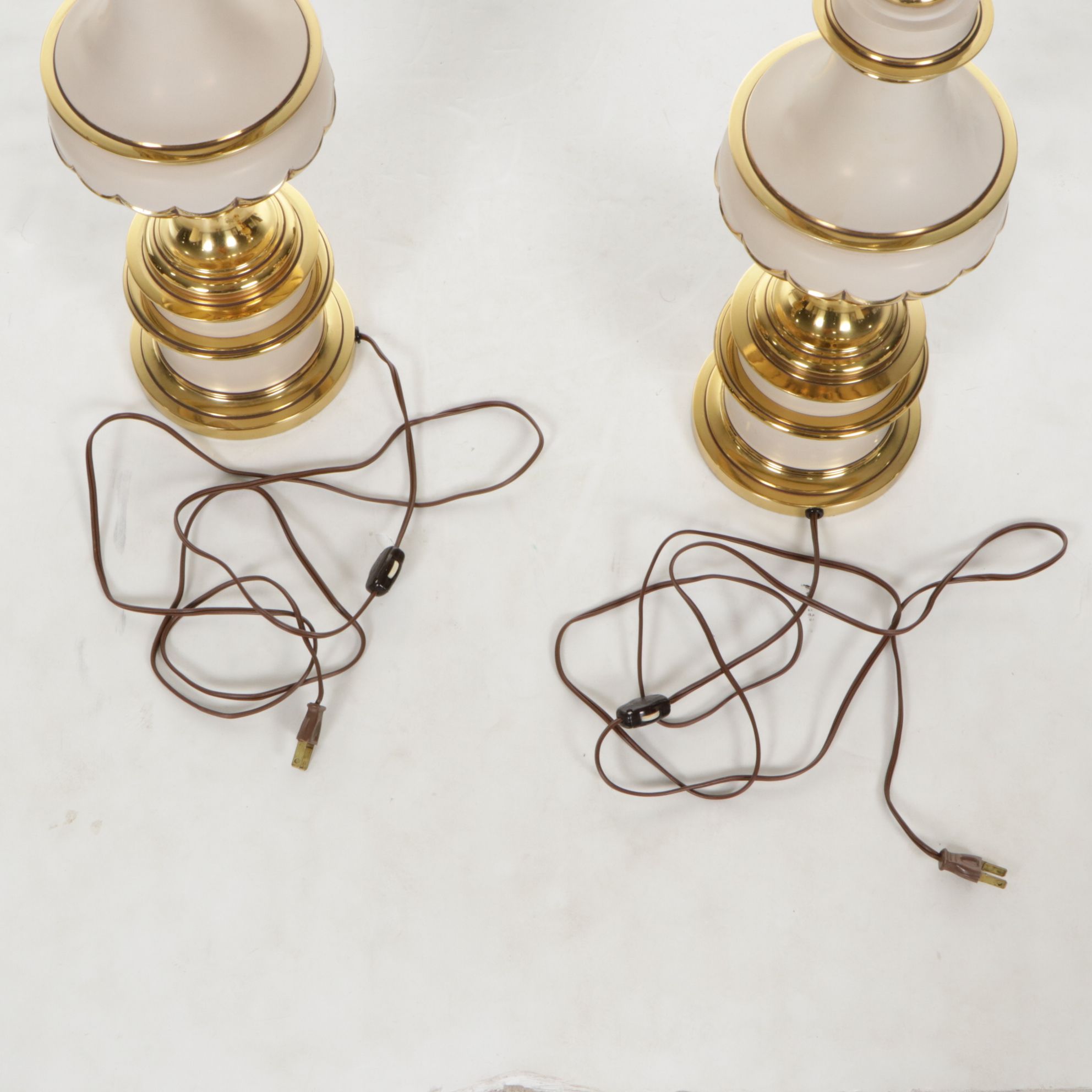 Stiffel Style Brass and Enamel Torchiere Table Lamps, Vintage