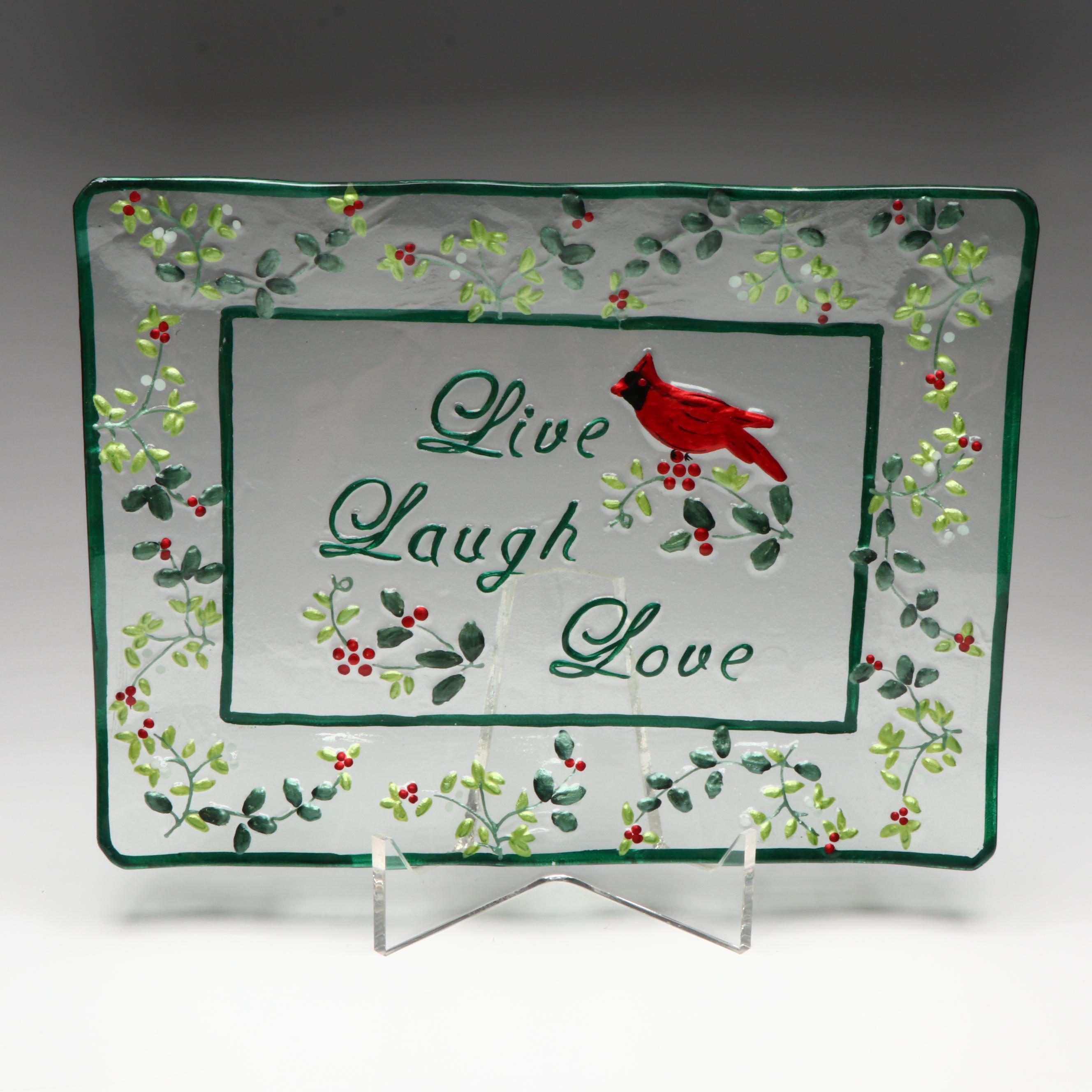 Contemporary Cardinal and Holly Pattern Glass Inspirational Platter