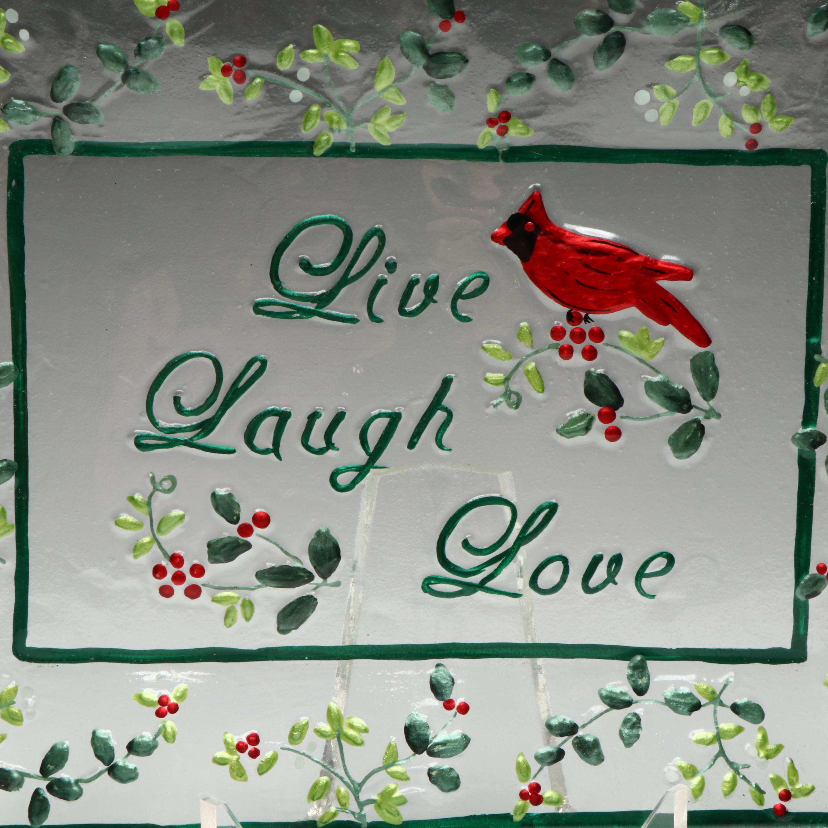 Contemporary Cardinal and Holly Pattern Glass Inspirational Platter