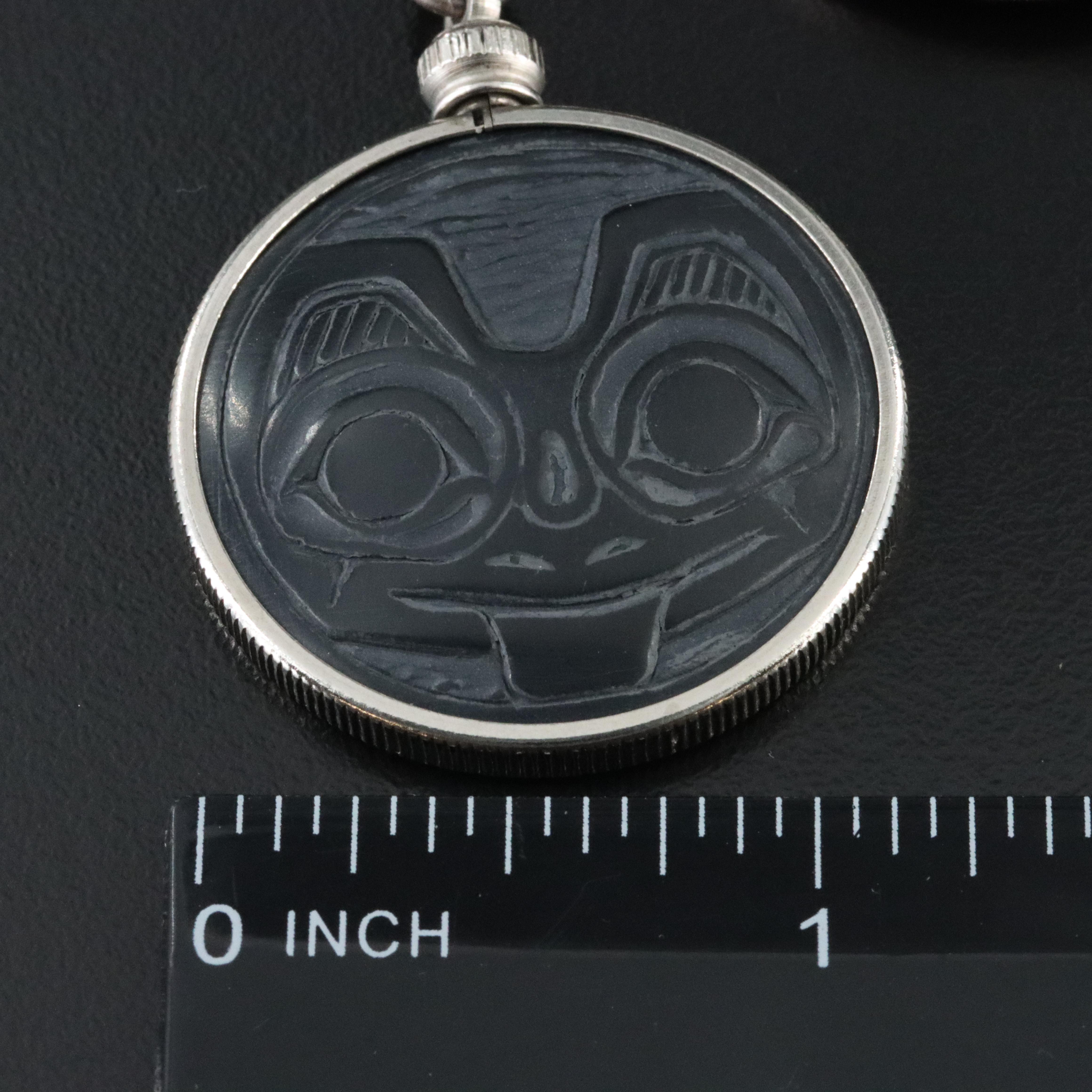 Denny Dixon Haida Carved Argillite Bear and Orca Pendant Necklace