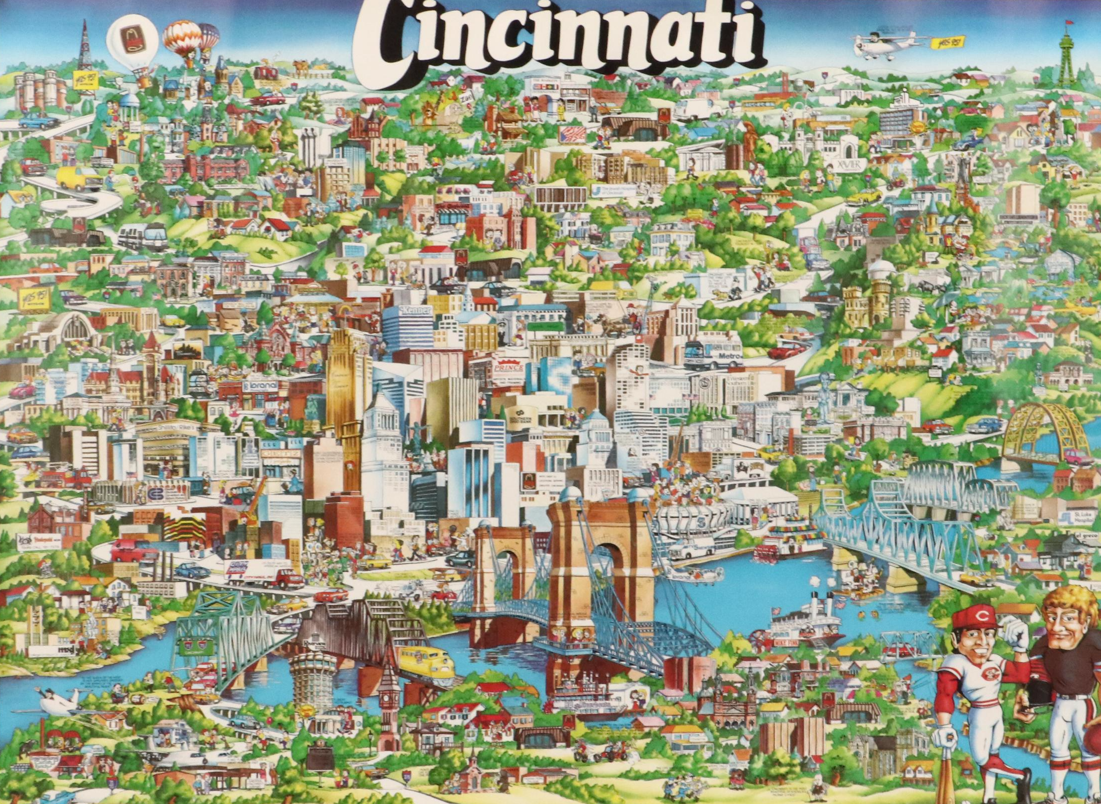 Archar, Inc. Offset Lithograph Caricature Map of Cincinnati, 1982