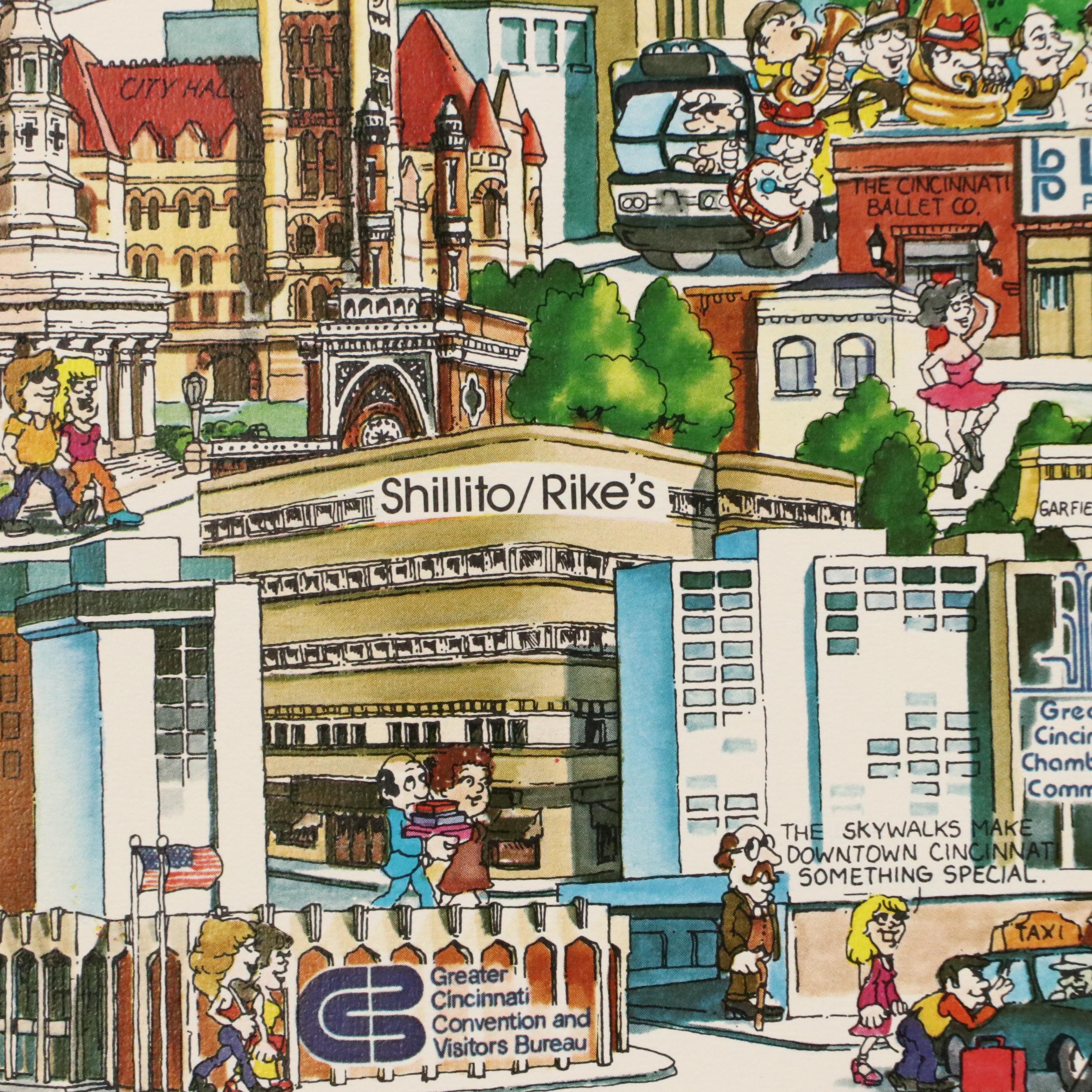 Archar, Inc. Offset Lithograph Caricature Map of Cincinnati, 1982