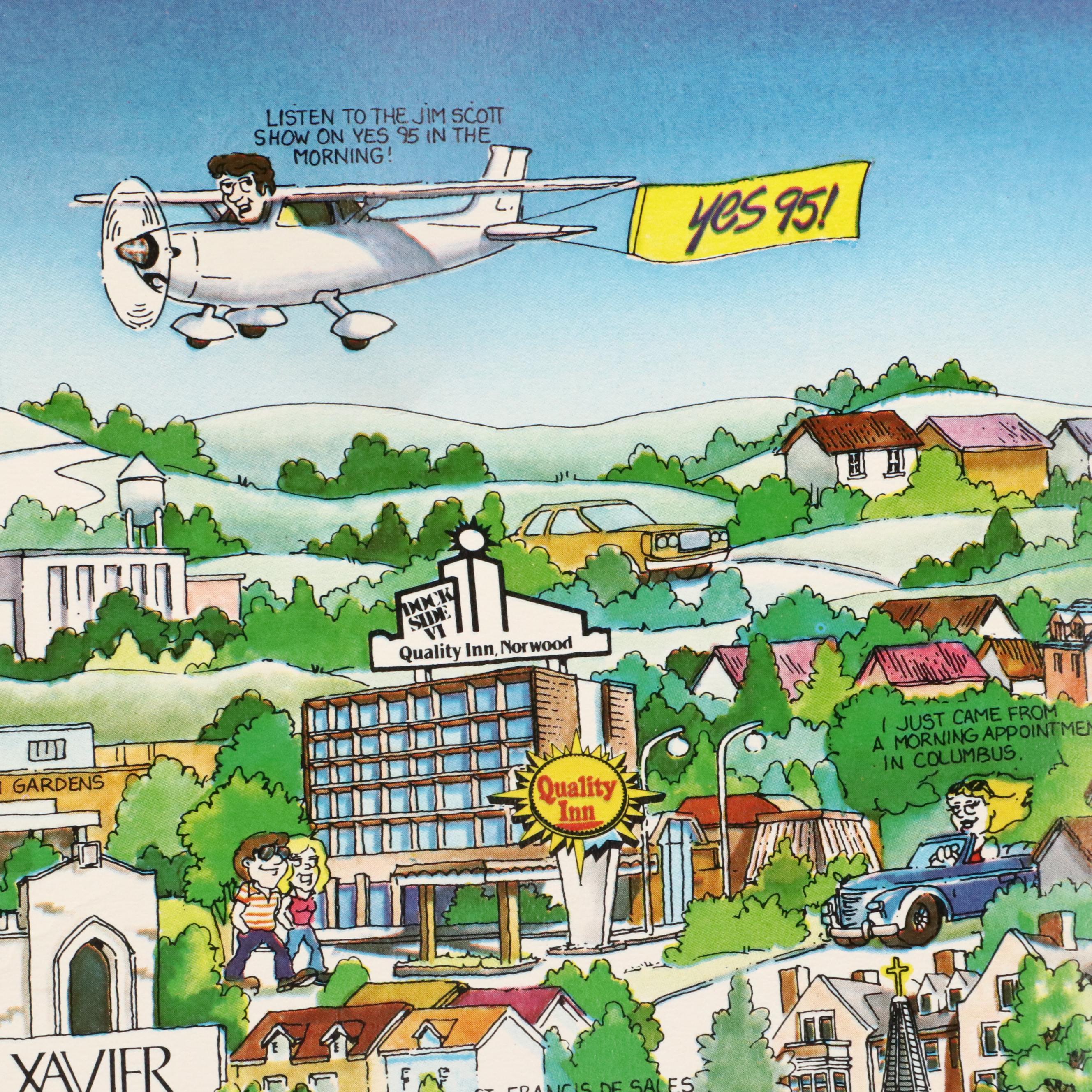 Archar, Inc. Offset Lithograph Caricature Map of Cincinnati, 1982