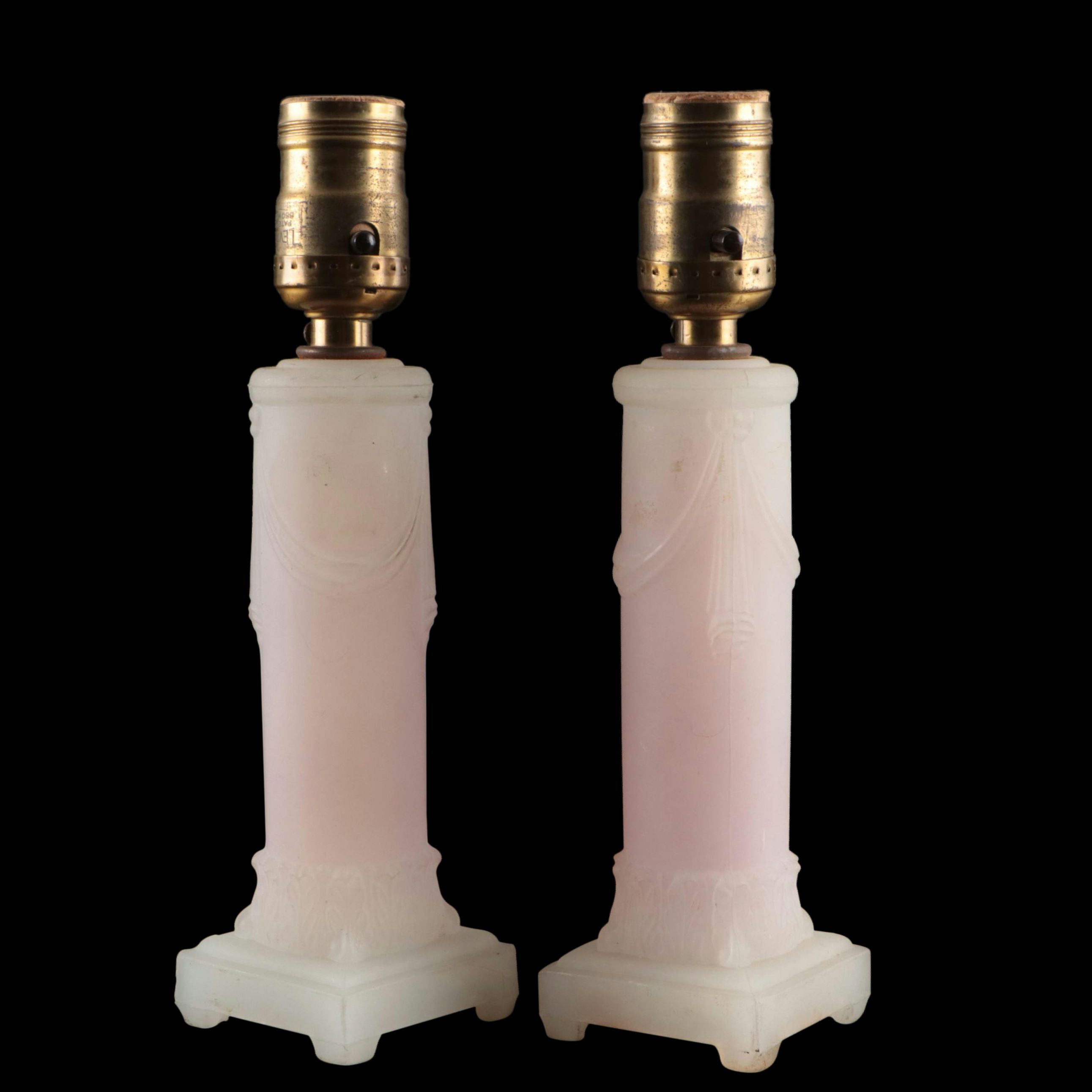 Aladdin Moonstone Swag Column Boudoir Lamps, Mid-20th Century