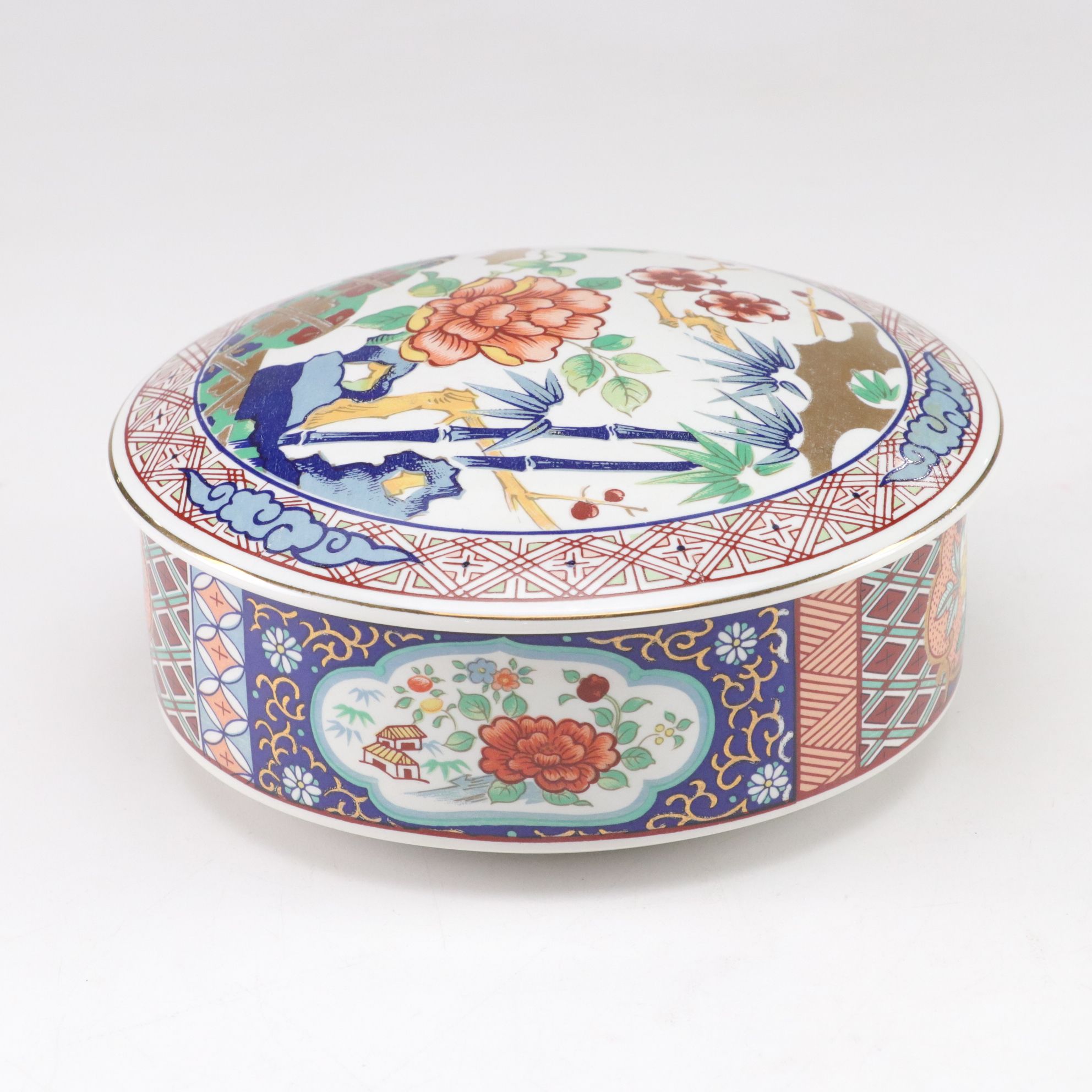 Japanese Imari Ware Ceramic Box with Four Chinese Porcelain Lidded Jars