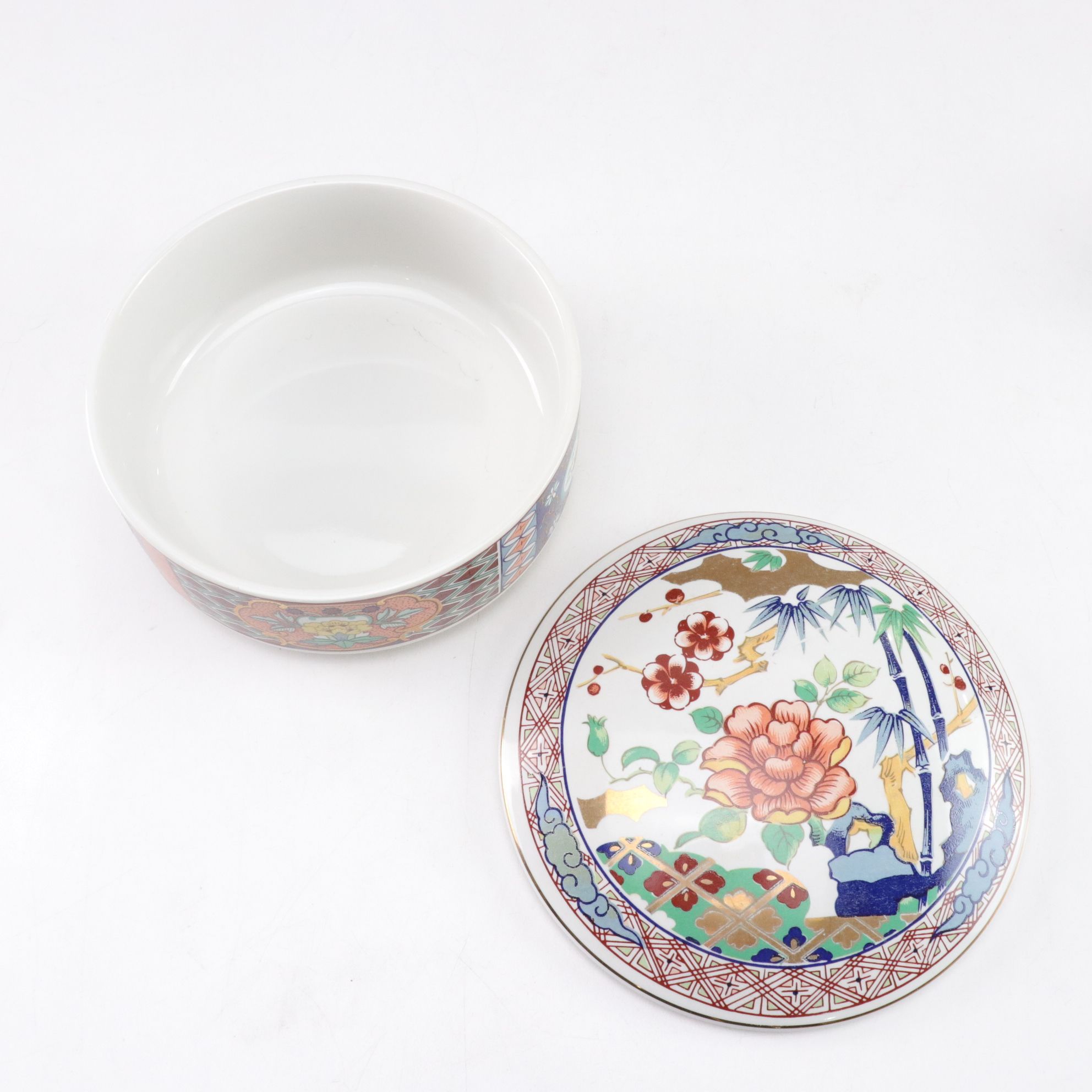 Japanese Imari Ware Ceramic Box with Four Chinese Porcelain Lidded Jars