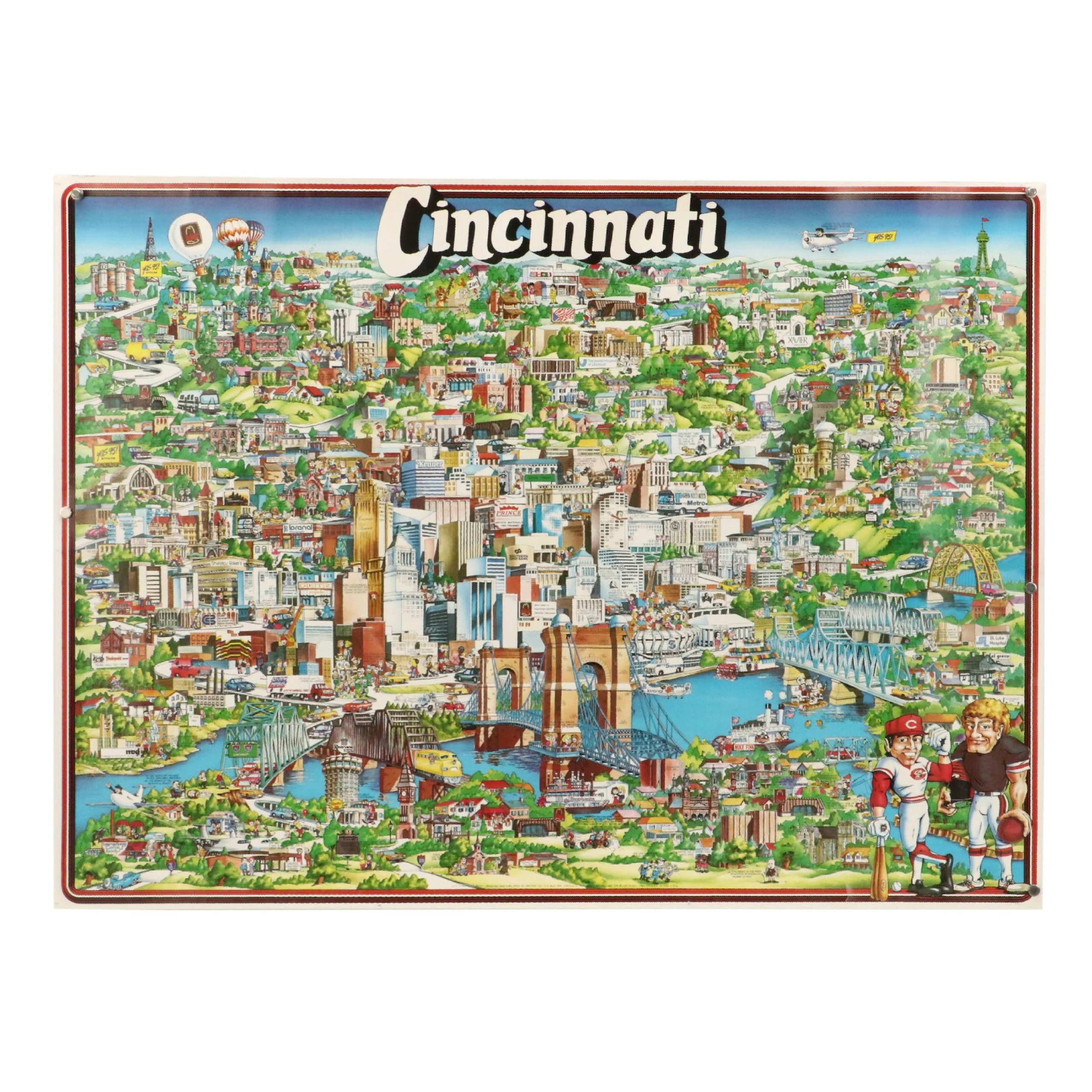 Archar, Inc. Offset Lithograph Caricature Map of Cincinnati, 1982