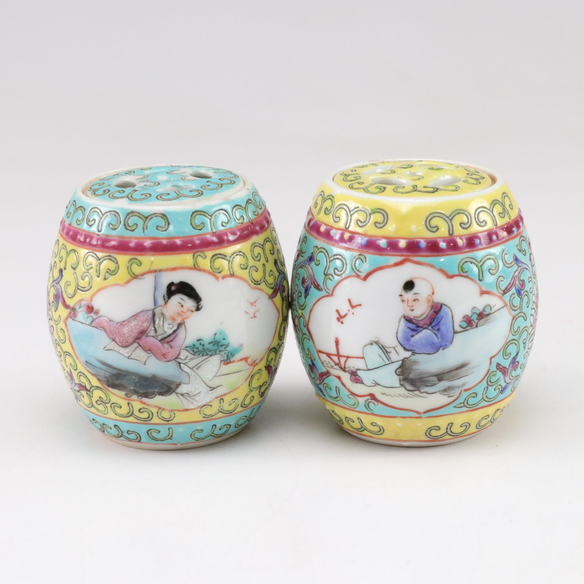 Japanese Imari Ware Ceramic Box with Four Chinese Porcelain Lidded Jars