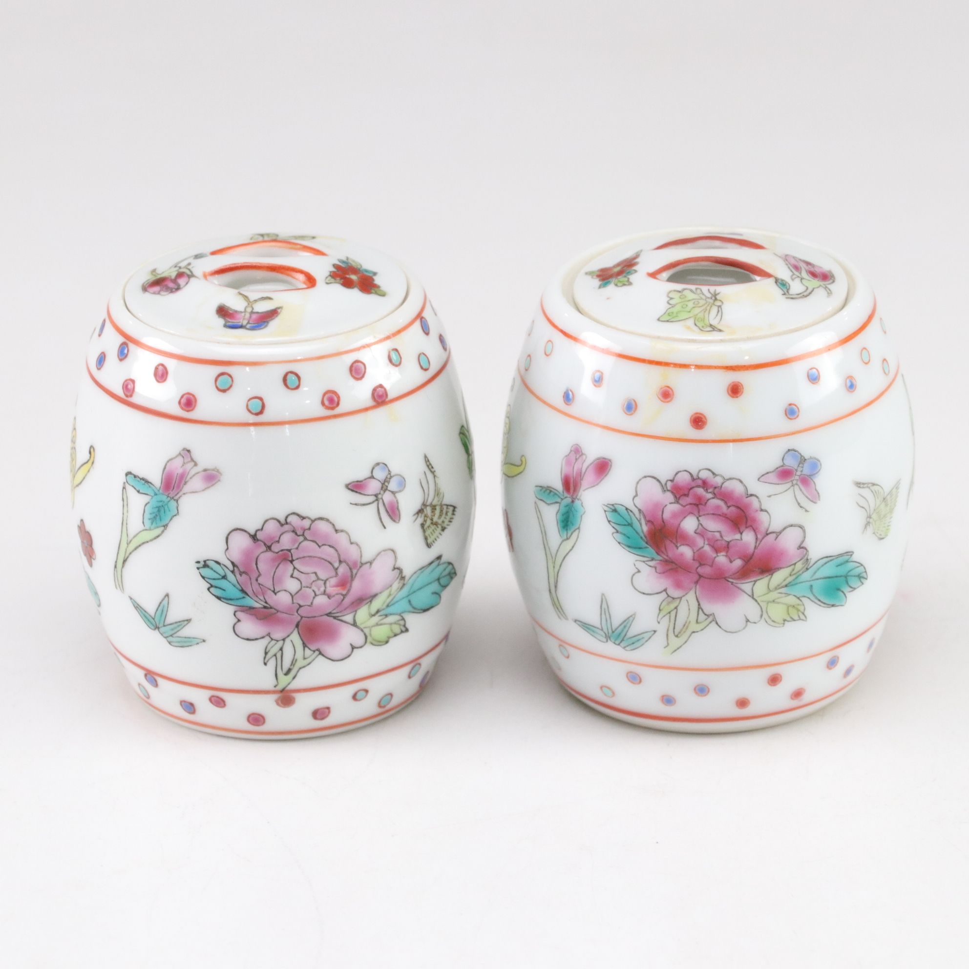 Japanese Imari Ware Ceramic Box with Four Chinese Porcelain Lidded Jars