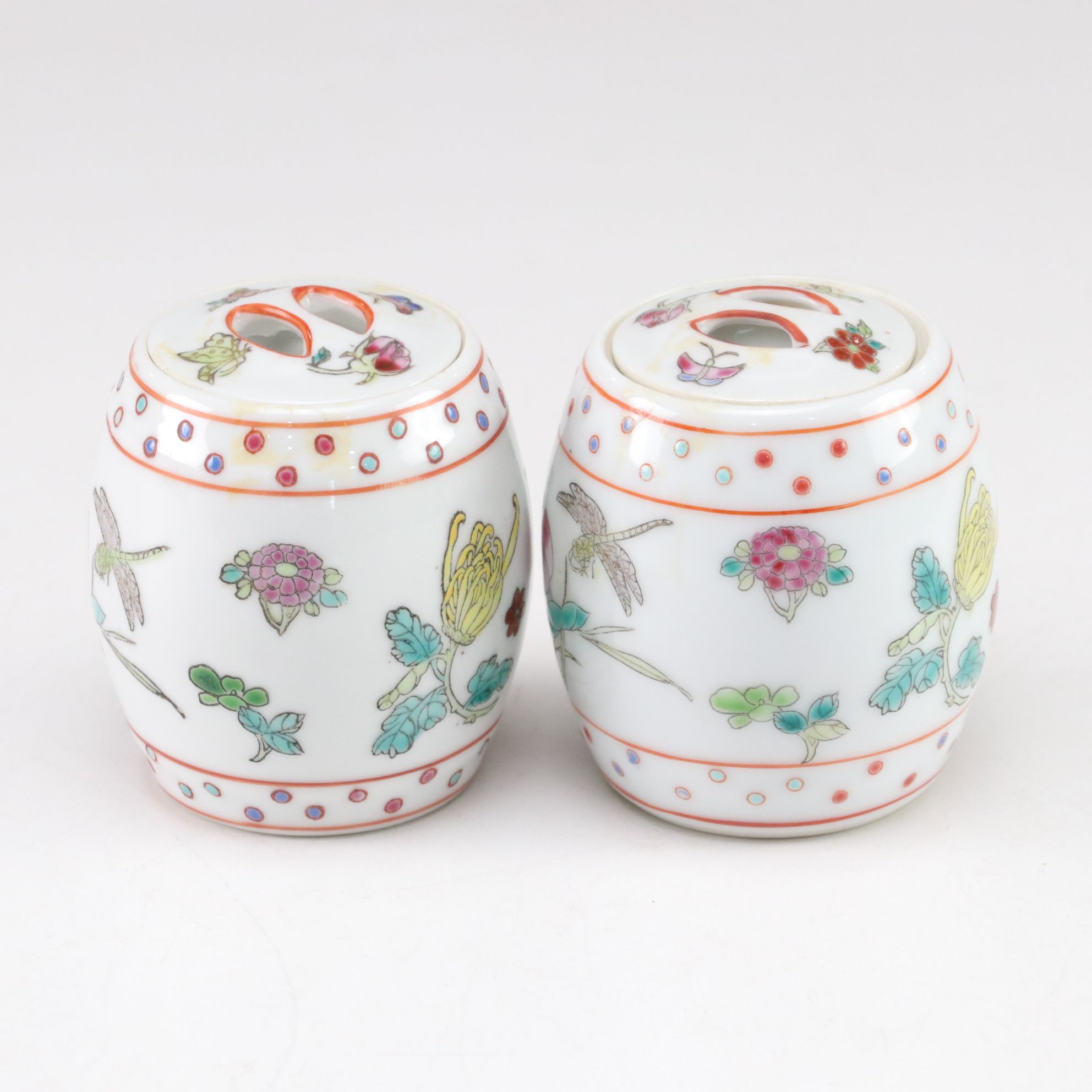 Japanese Imari Ware Ceramic Box with Four Chinese Porcelain Lidded Jars