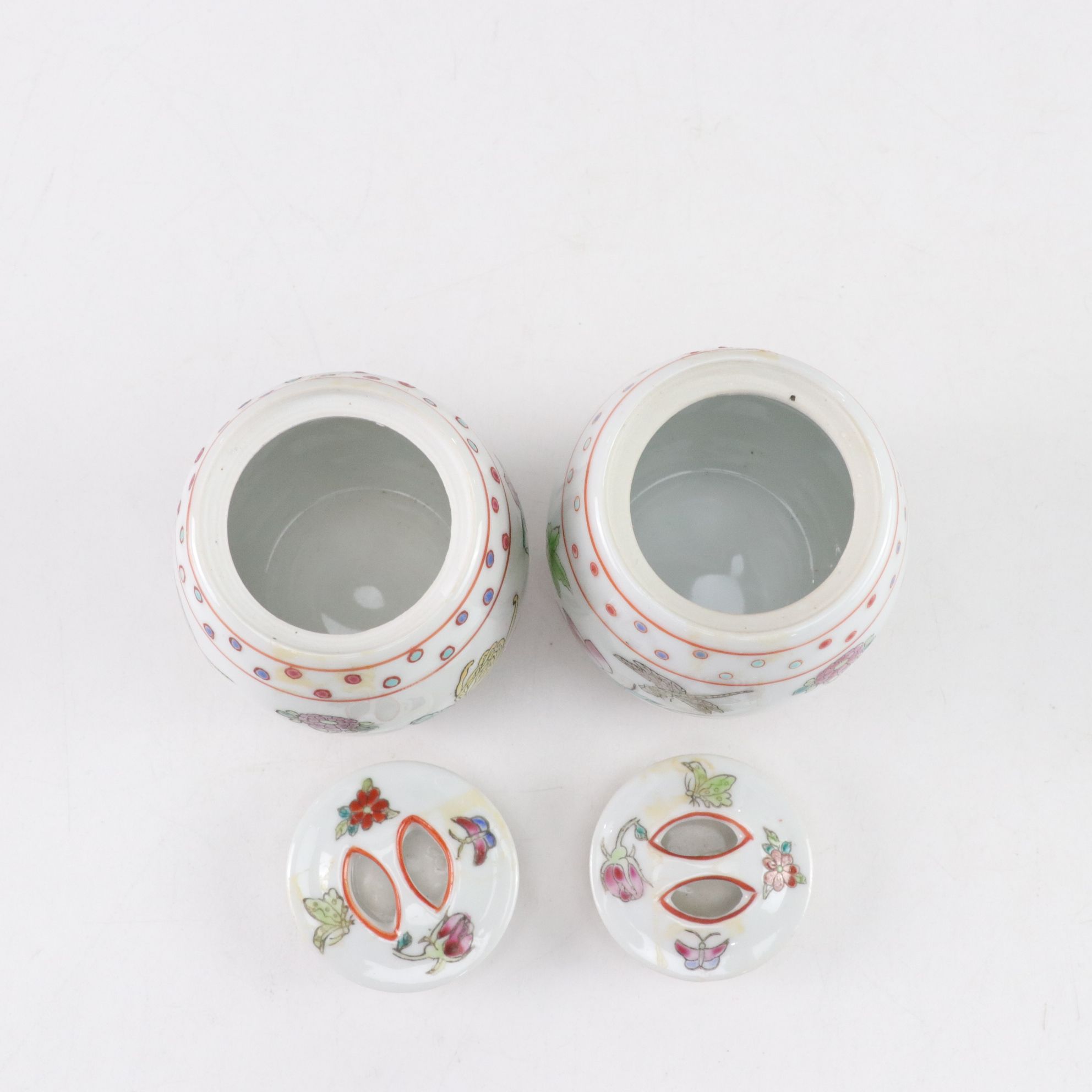 Japanese Imari Ware Ceramic Box with Four Chinese Porcelain Lidded Jars