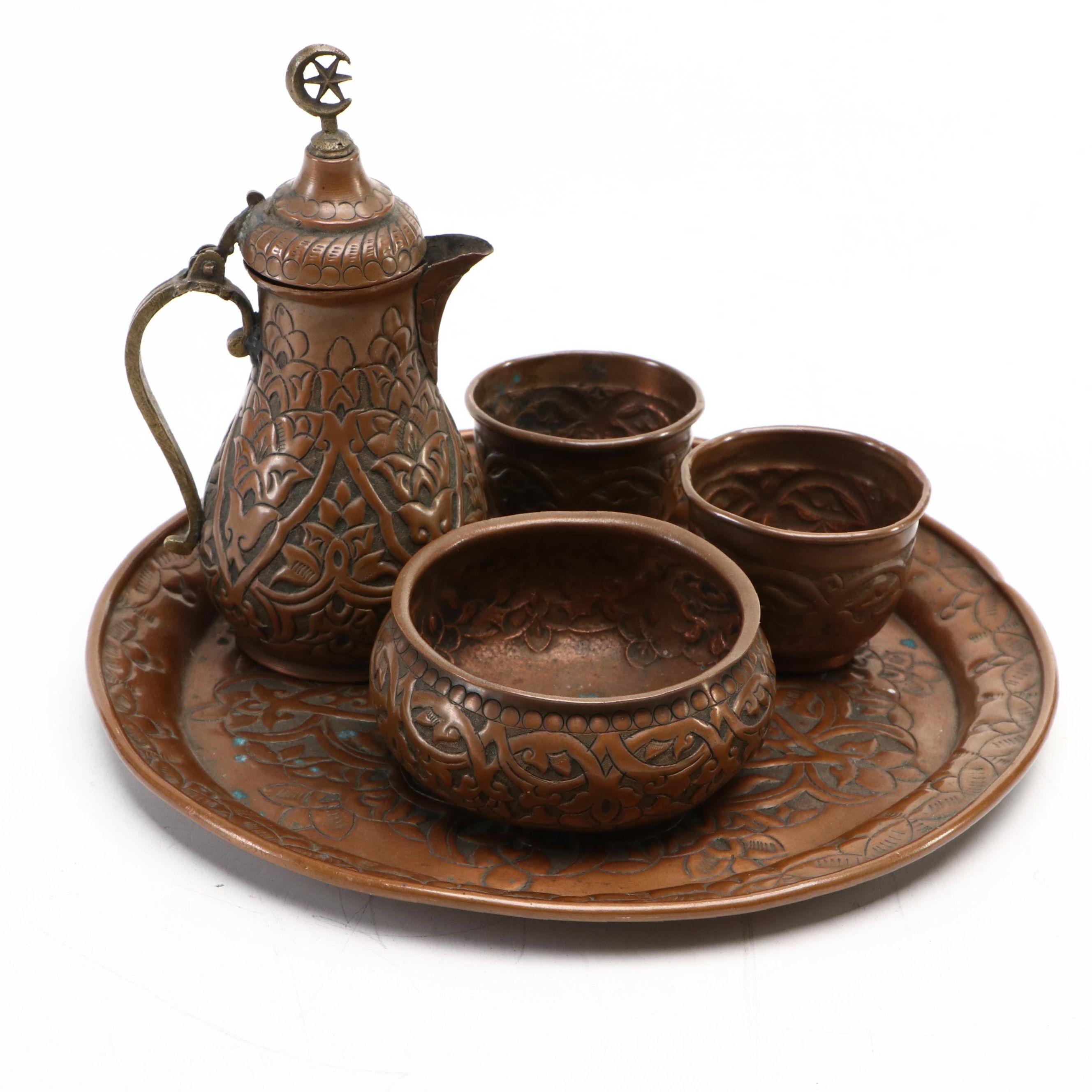 Arabic Style Repoussé Copper Coffee Set