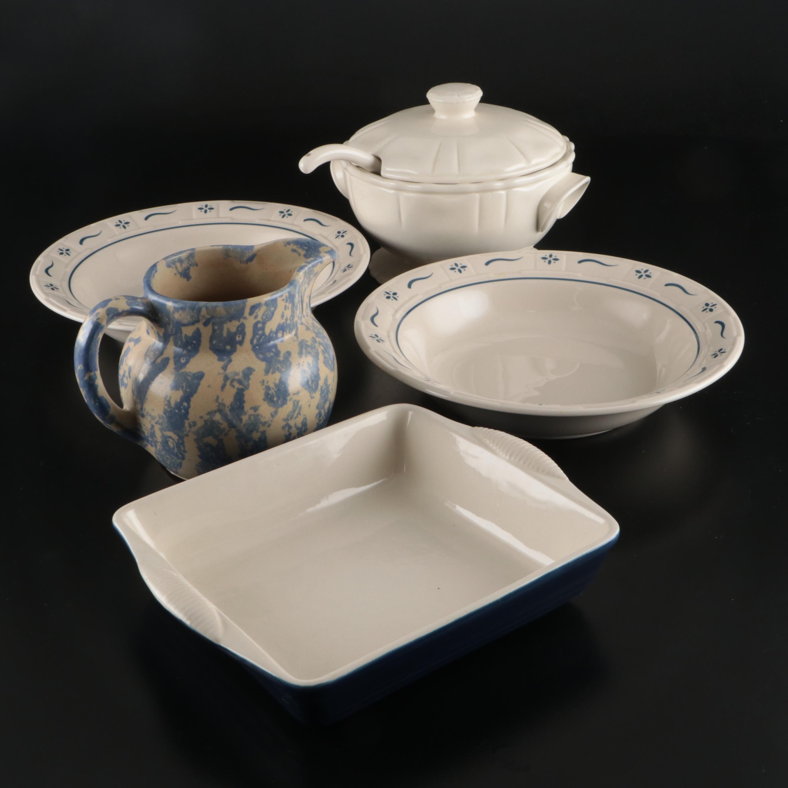 Longaberger Pottery Serving Bowls with White Ceramic Bakeware and More