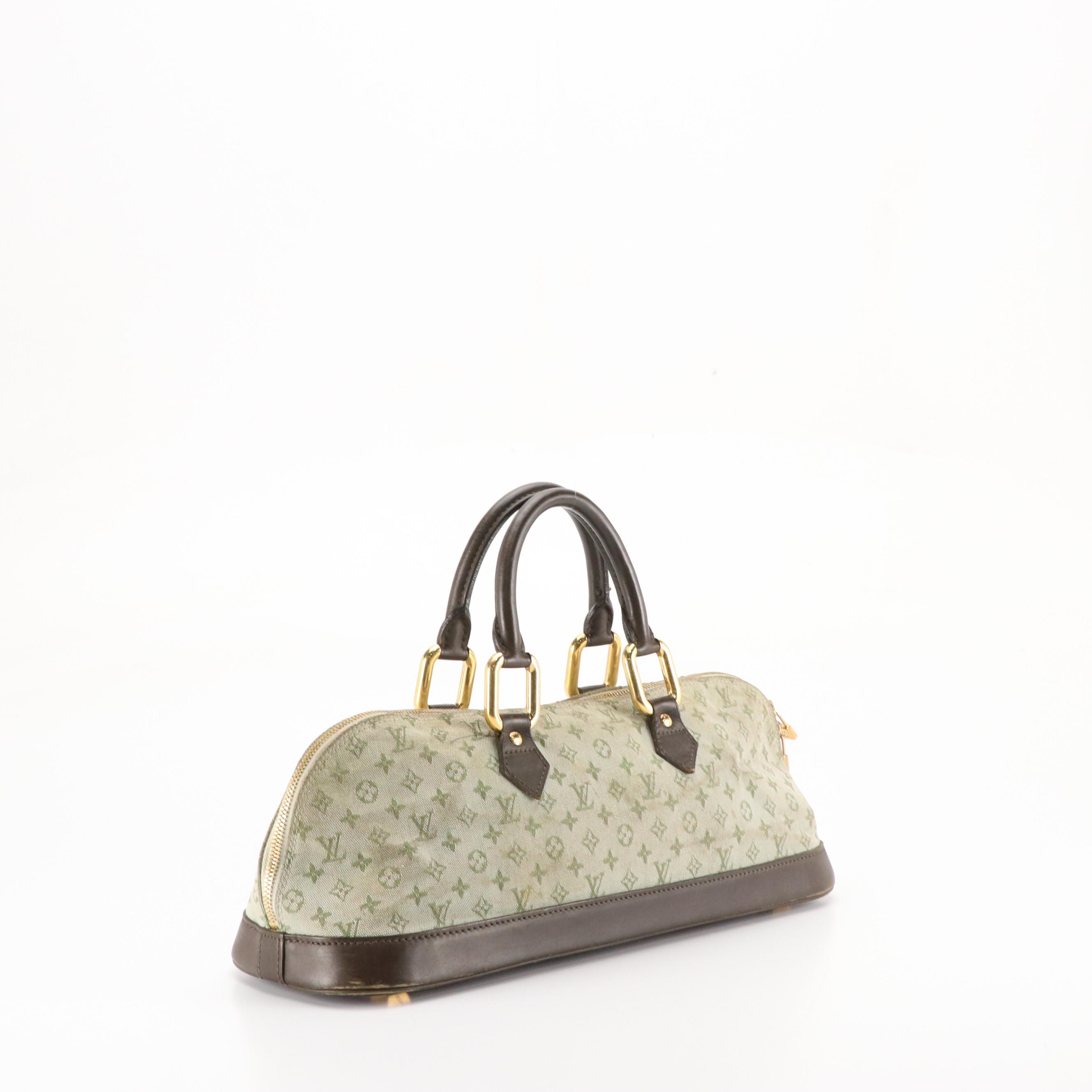 Louis Vuitton Green Mini Lin Canvas and Brown Leather Alma Long Handbag