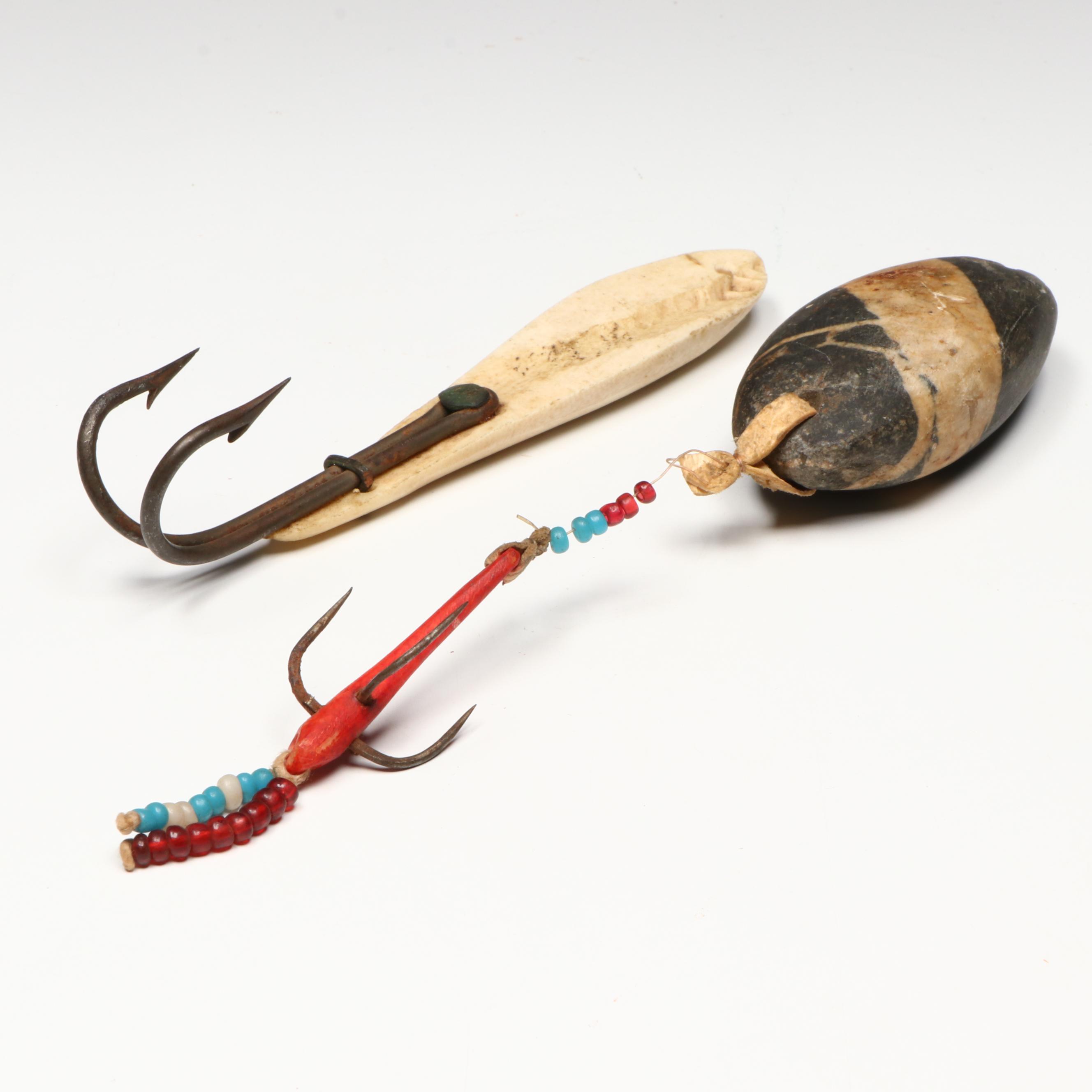 Indigenous Arctic Carved Bone and Other Fishing Implements