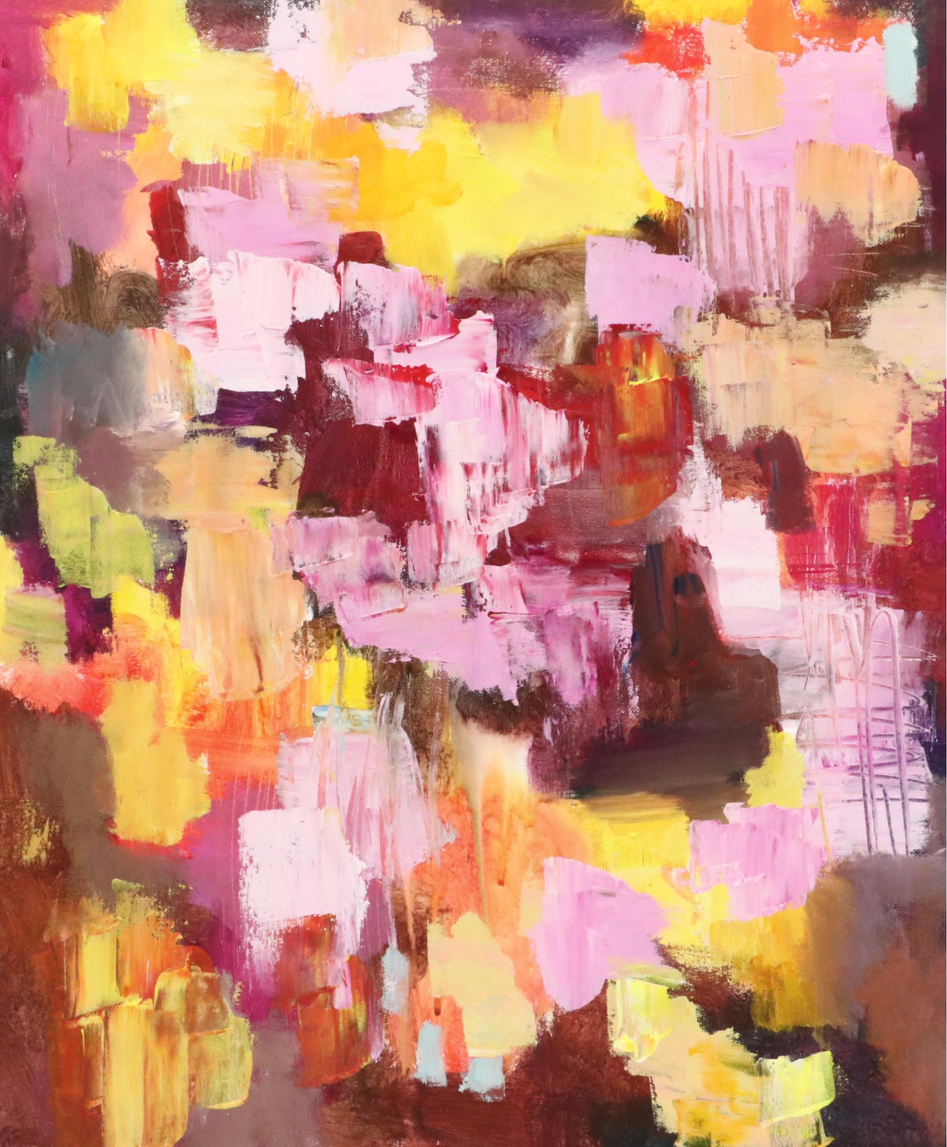 Leif Janek Abstract Acrylic Painting, "Cherry Blossoms," 21st Century