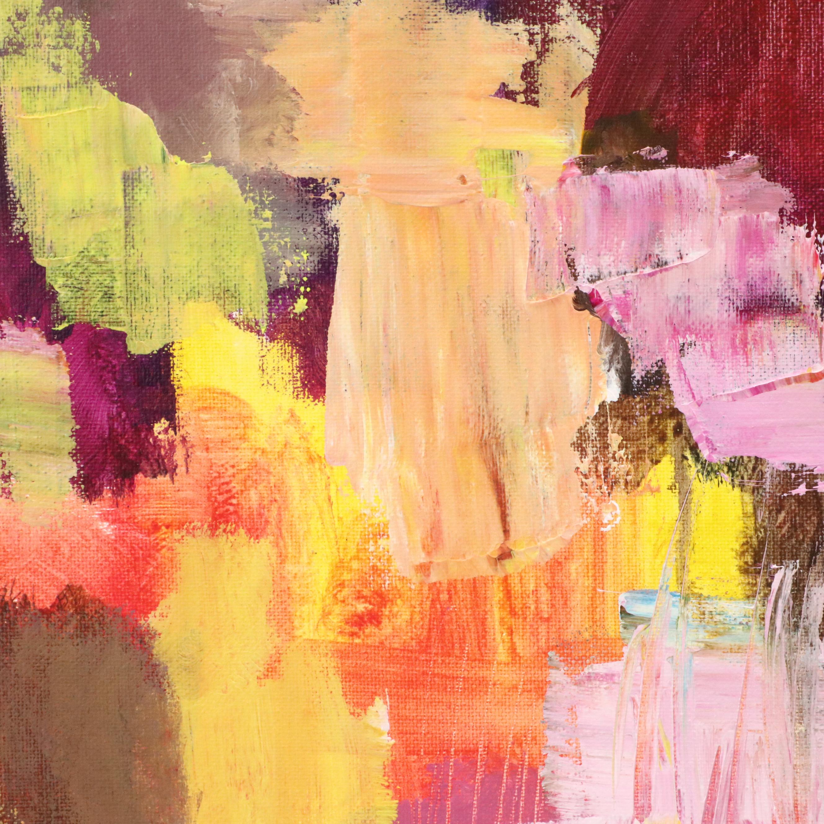 Leif Janek Abstract Acrylic Painting, "Cherry Blossoms," 21st Century