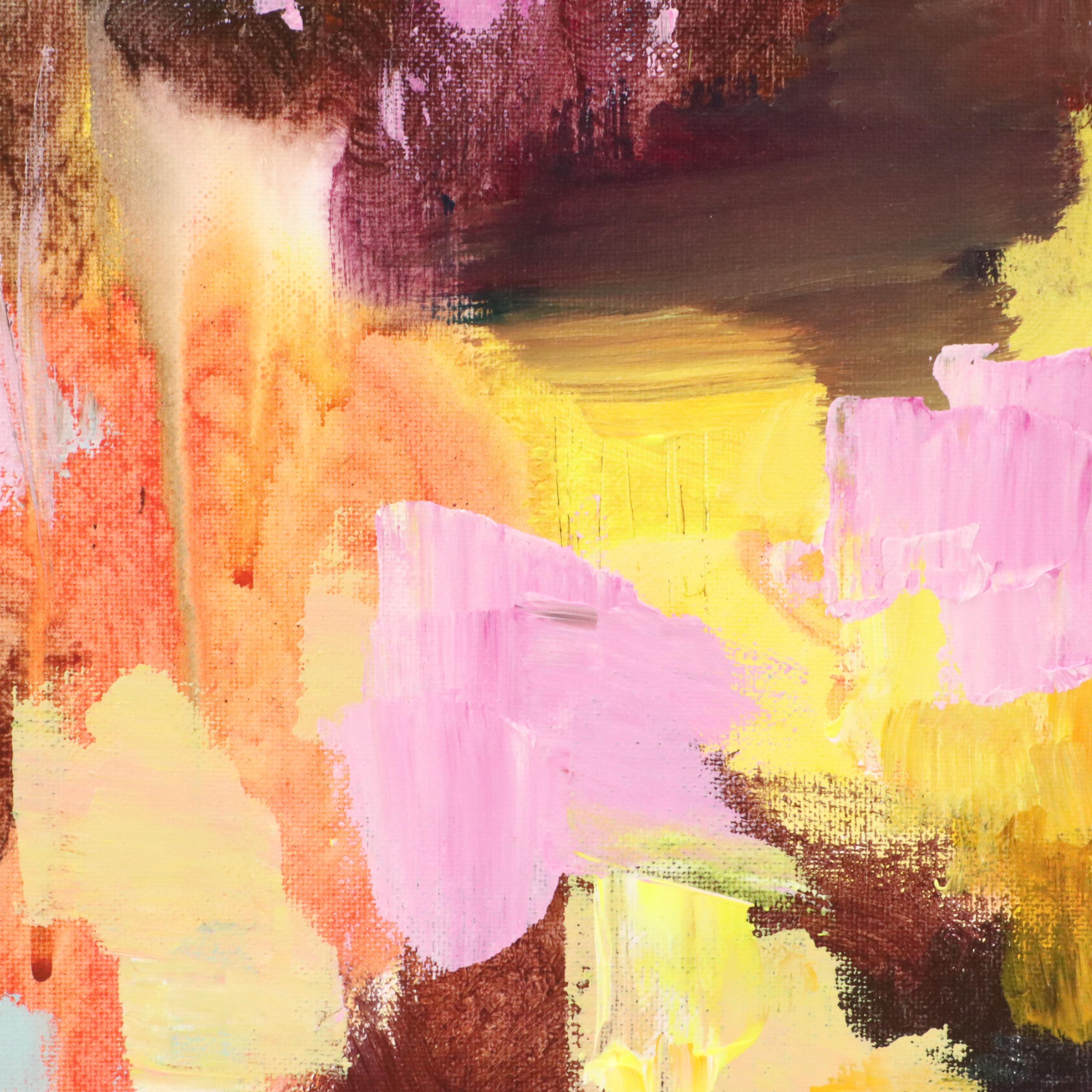 Leif Janek Abstract Acrylic Painting, "Cherry Blossoms," 21st Century