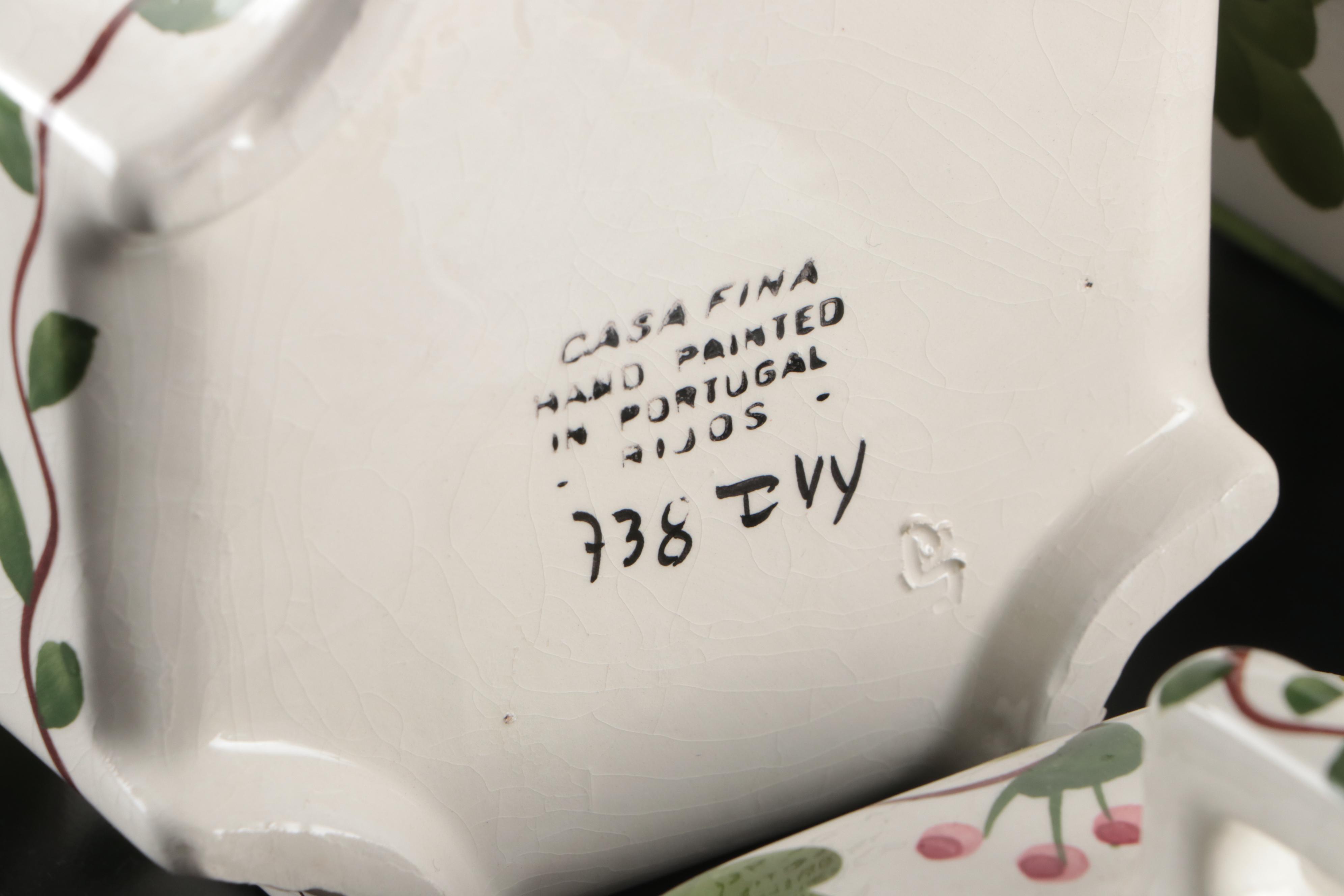 Casa Fina Portuguese Hand-Painted Leaf and Berry Ceramic Lidded Jars