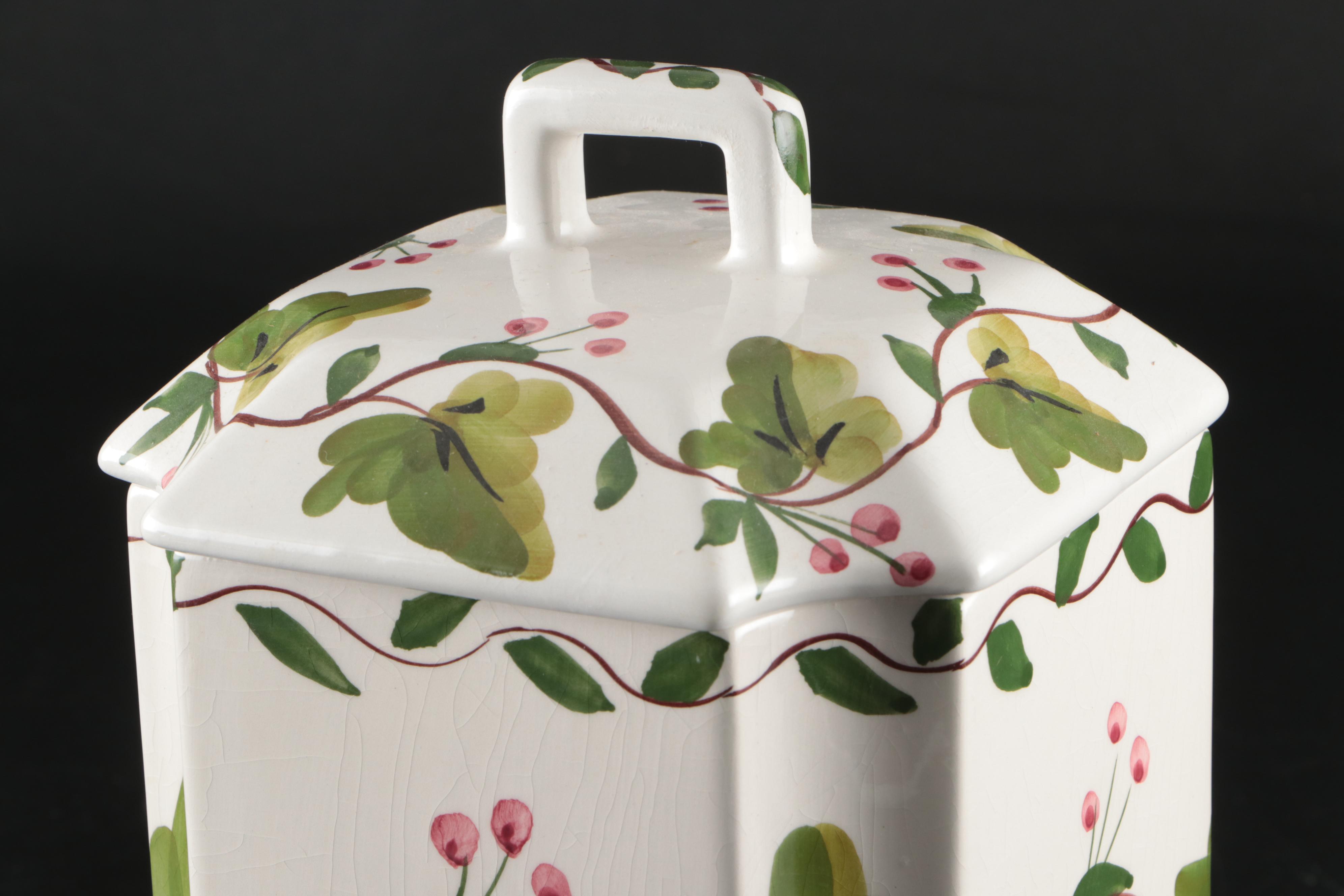 Casa Fina Portuguese Hand-Painted Leaf and Berry Ceramic Lidded Jars