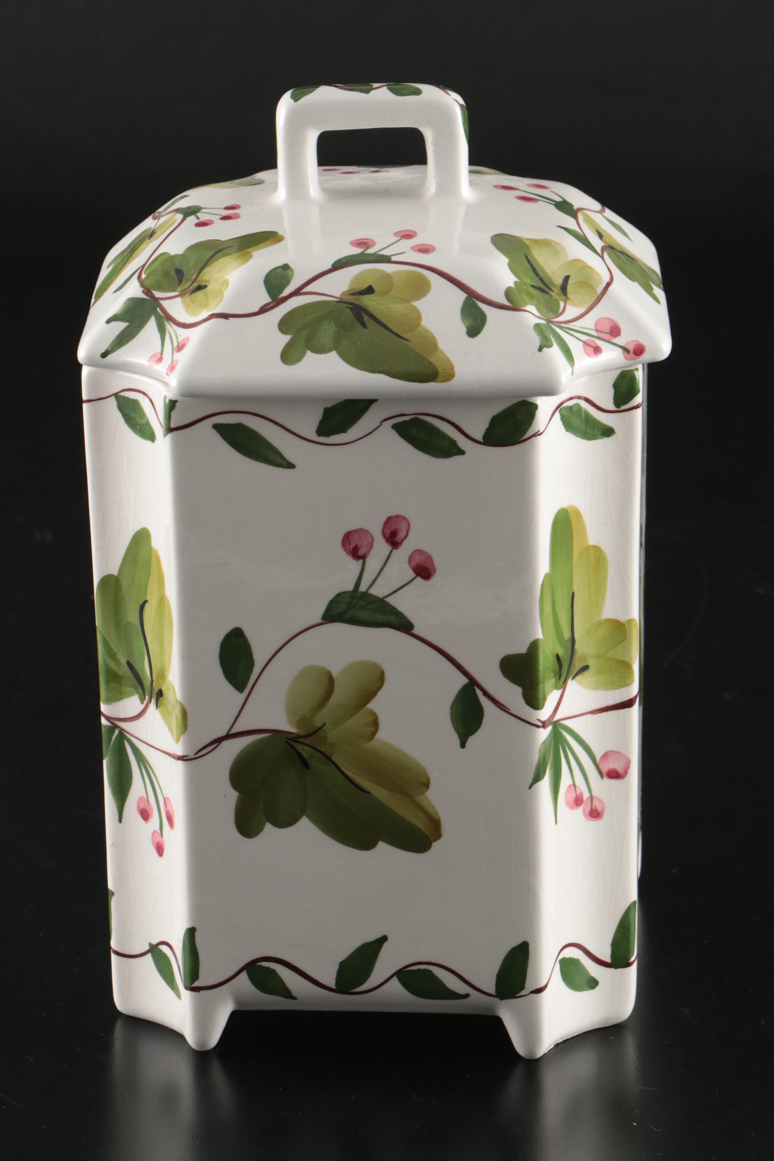 Casa Fina Portuguese Hand-Painted Leaf and Berry Ceramic Lidded Jars