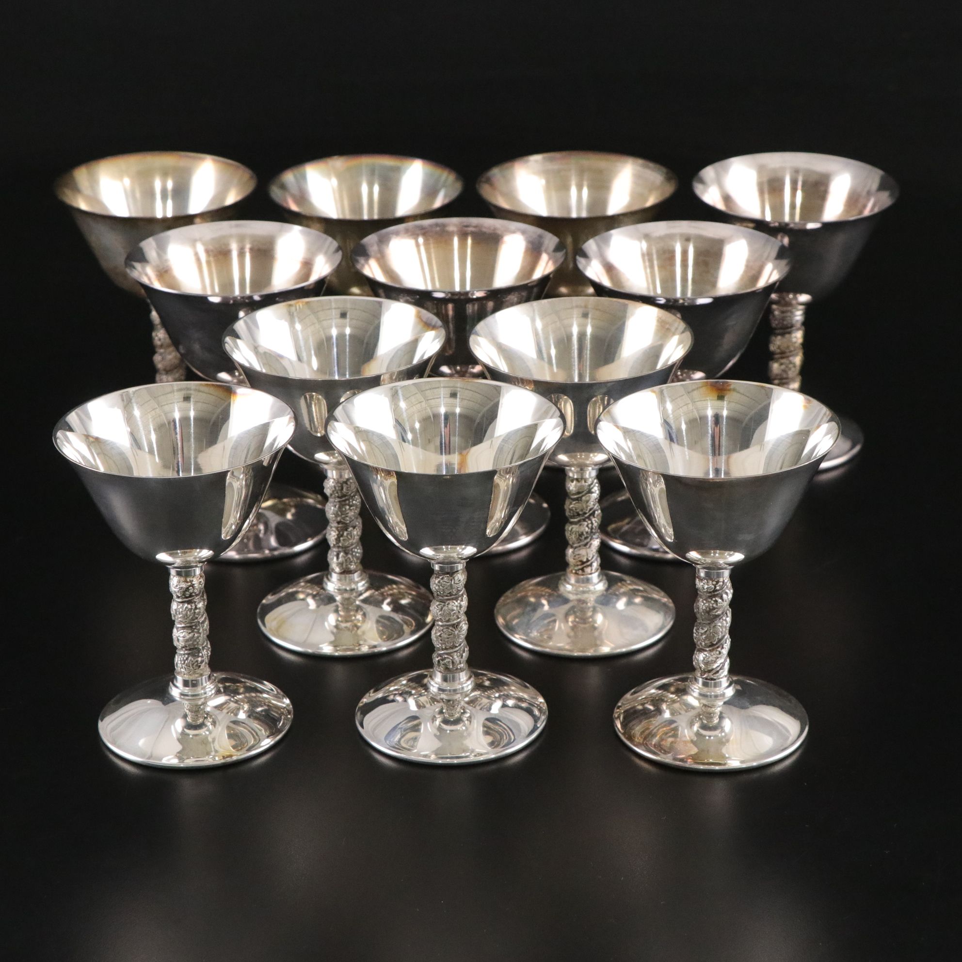 Spanish Silver Plate & Brass Goblet Set