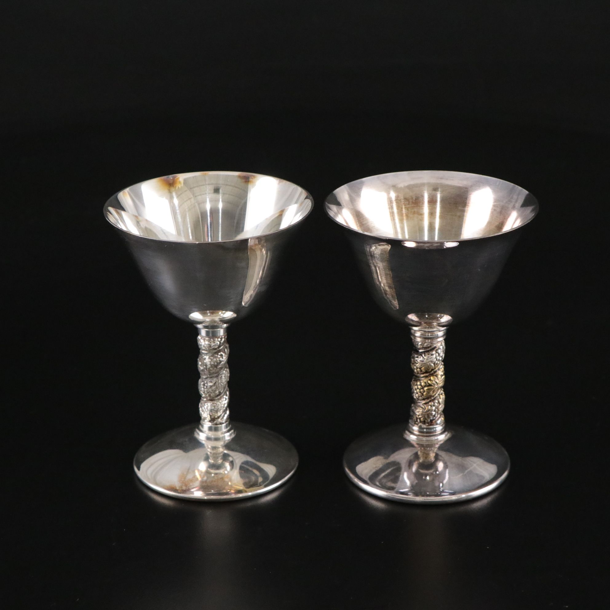 Spanish Silver Plate & Brass Goblet Set