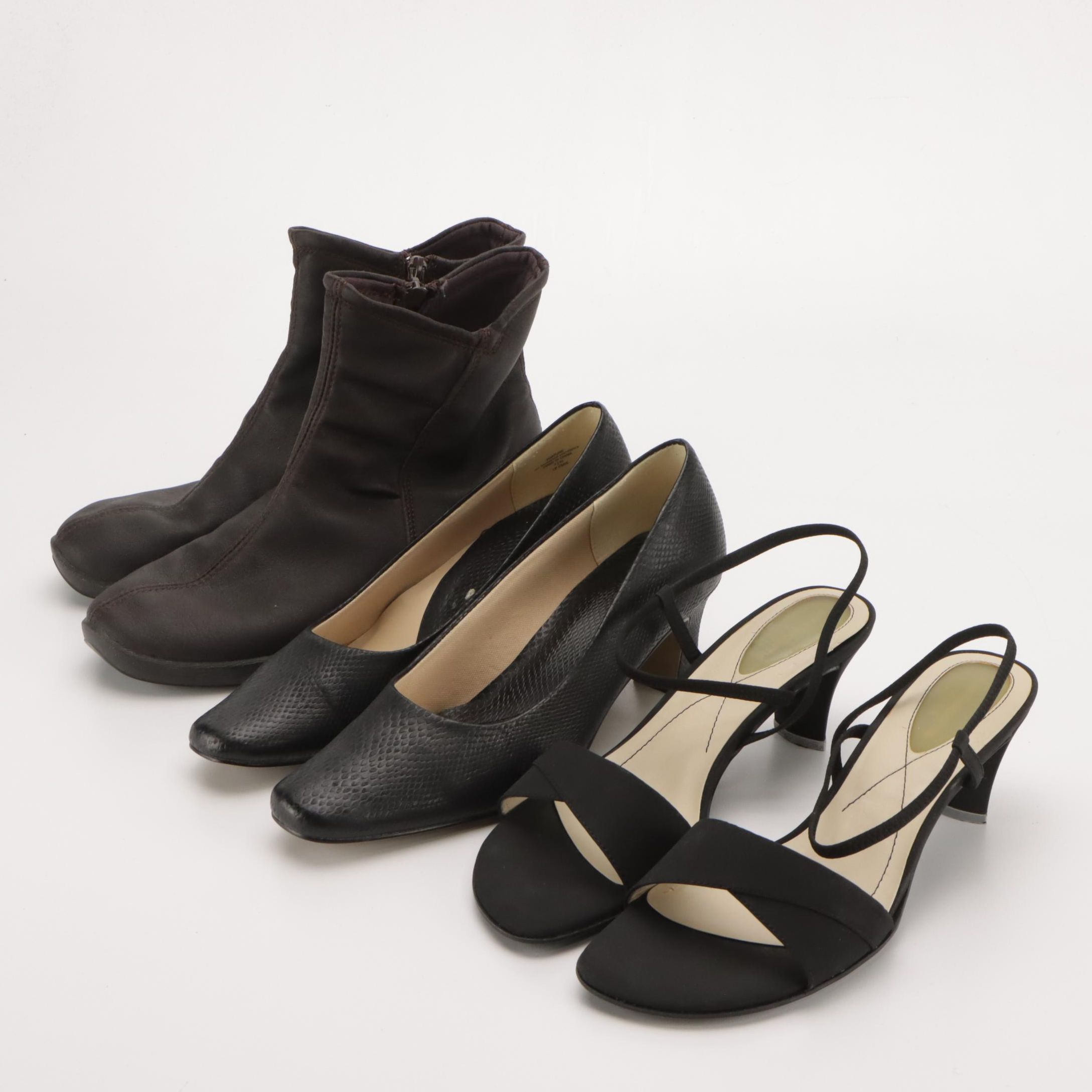 De Fortune Faux Snakeskin & Liz Claiborne Belize Open-Toed Heels w/ Other Boots